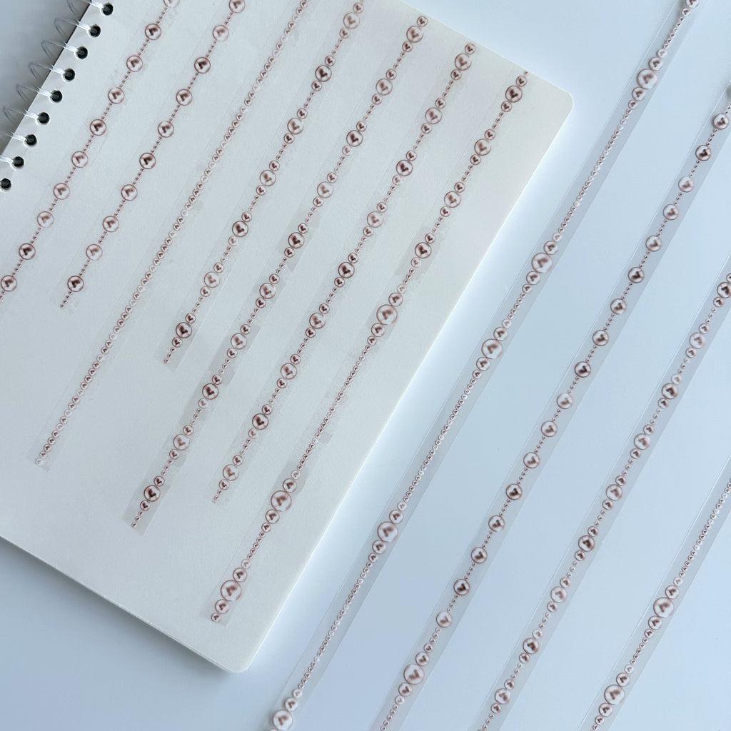 Blush Pearls | Elegant Pearl Border PET Tape | 1cm x 5m