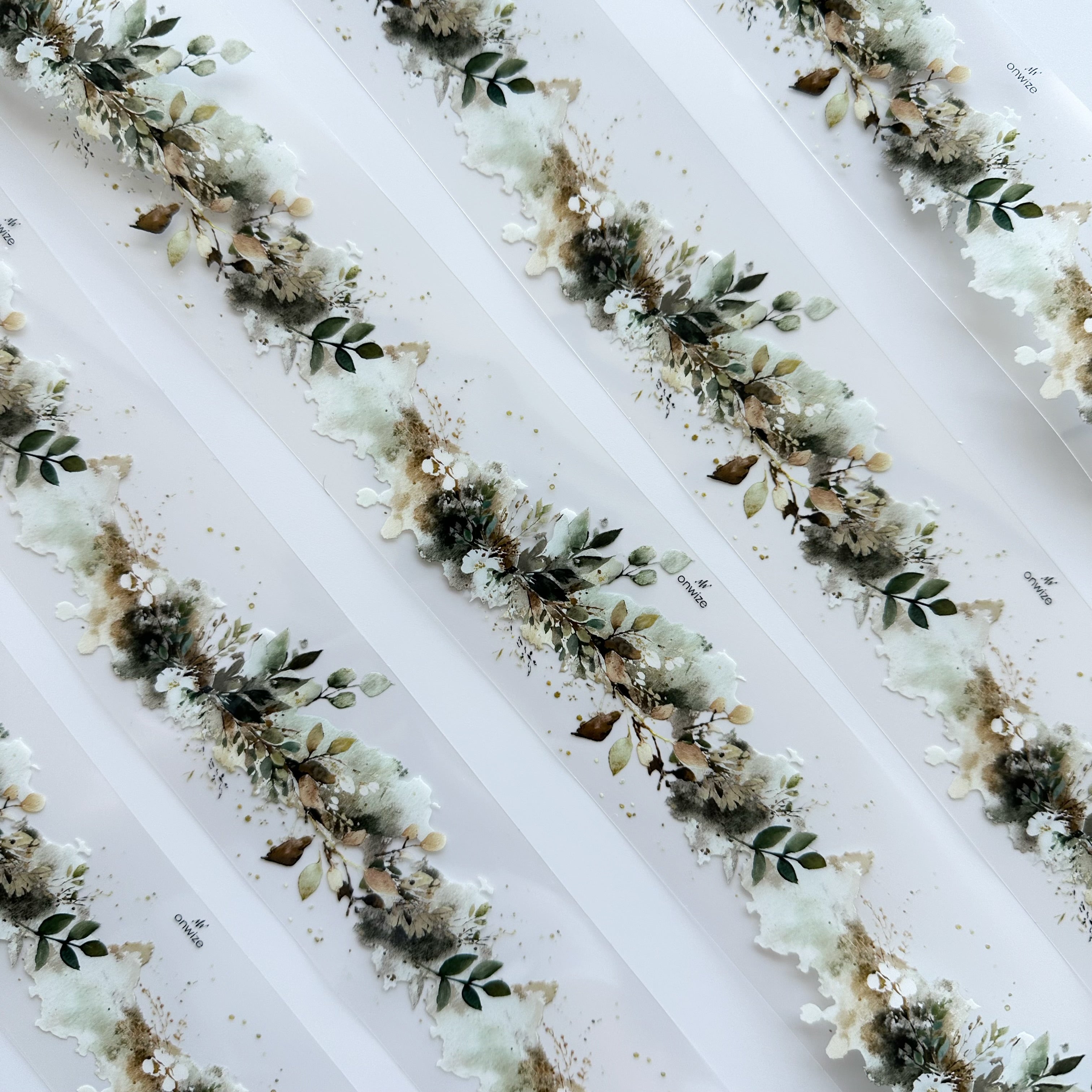 Sage Meadow | Watercolor Botanical Border PET Tape | 5cm x 5m