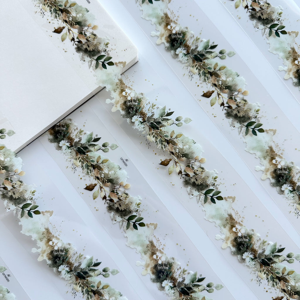 Sage Meadow | Watercolor Botanical Border PET Tape | 5cm x 5m