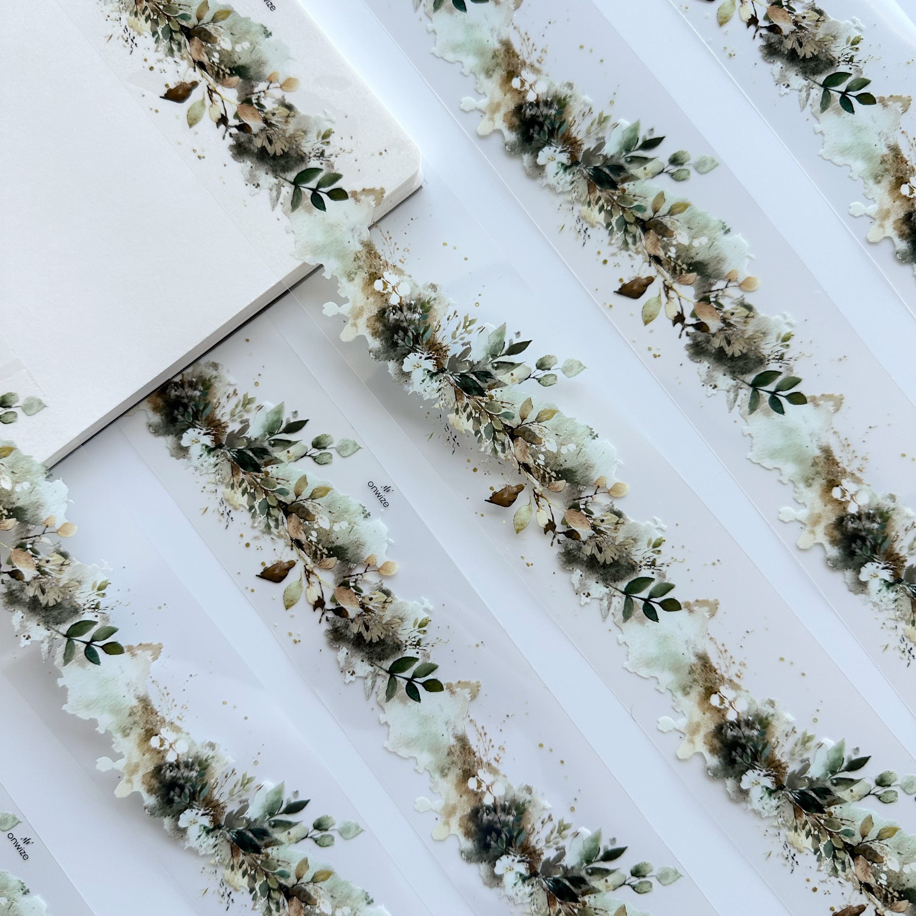 Sage Meadow | Watercolor Botanical Border PET Tape | 5cm x 5m