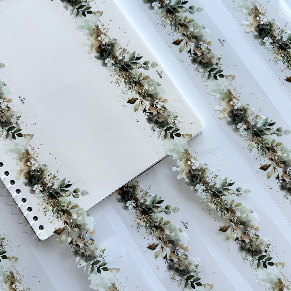 Sage Meadow | Watercolor Botanical Border PET Tape | 5cm x 5m