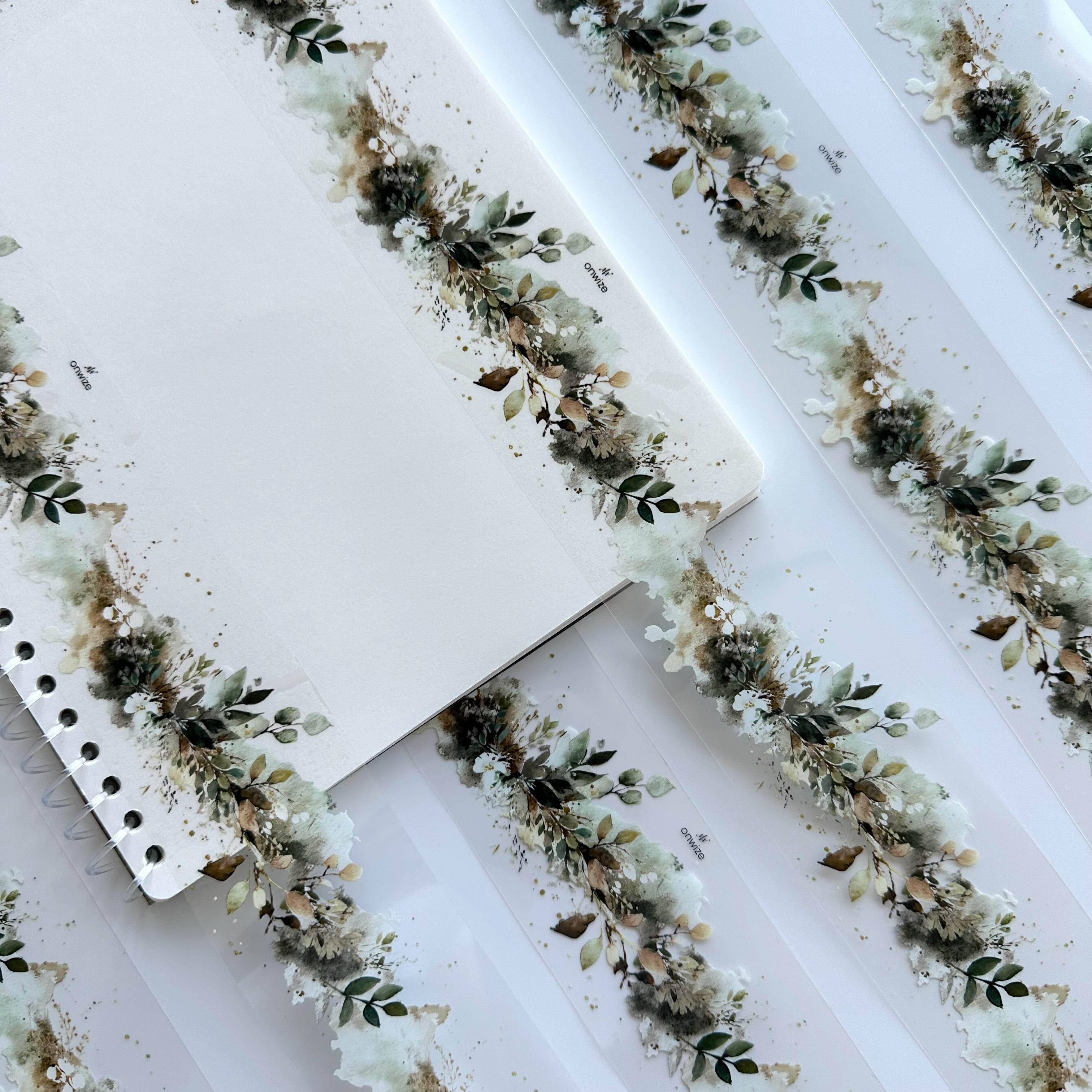 Sage Meadow | Watercolor Botanical Border PET Tape | 5cm x 5m