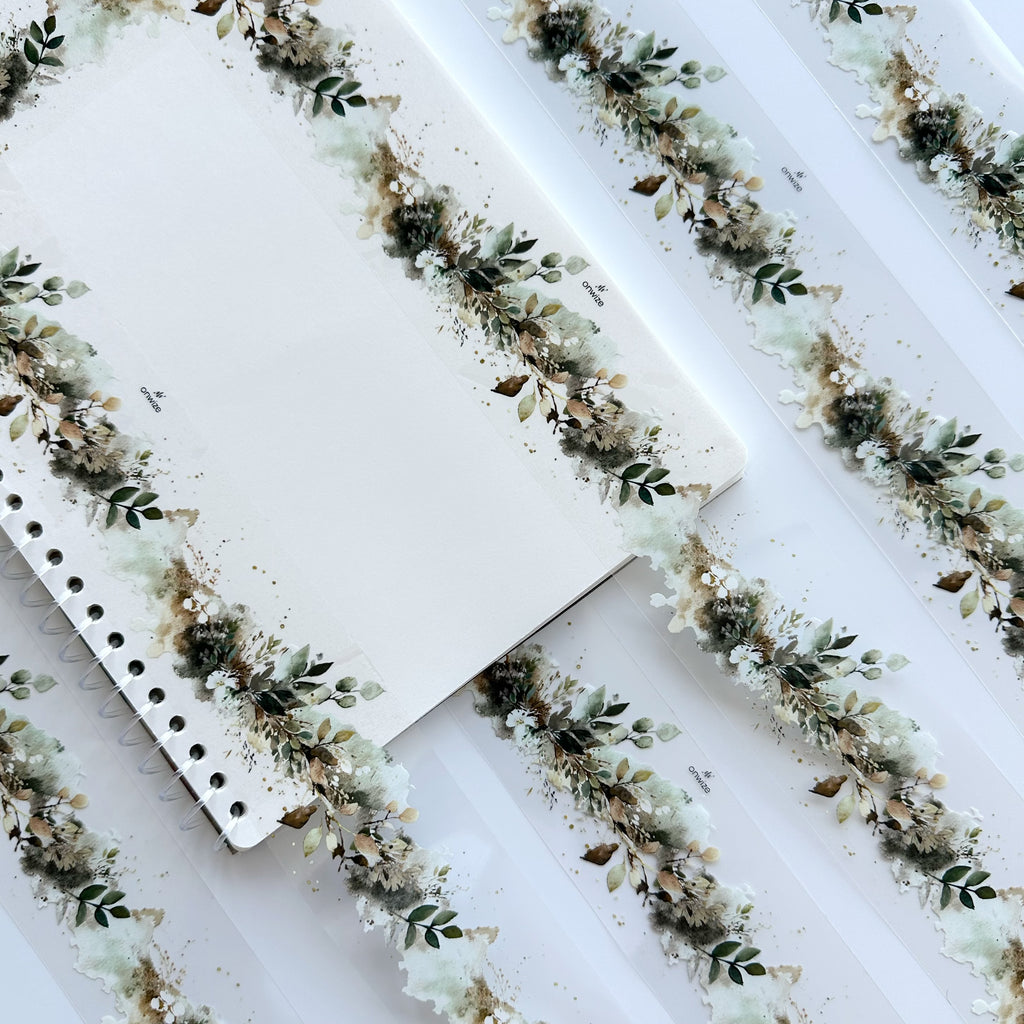 Sage Meadow | Watercolor Botanical Border PET Tape | 5cm x 5m