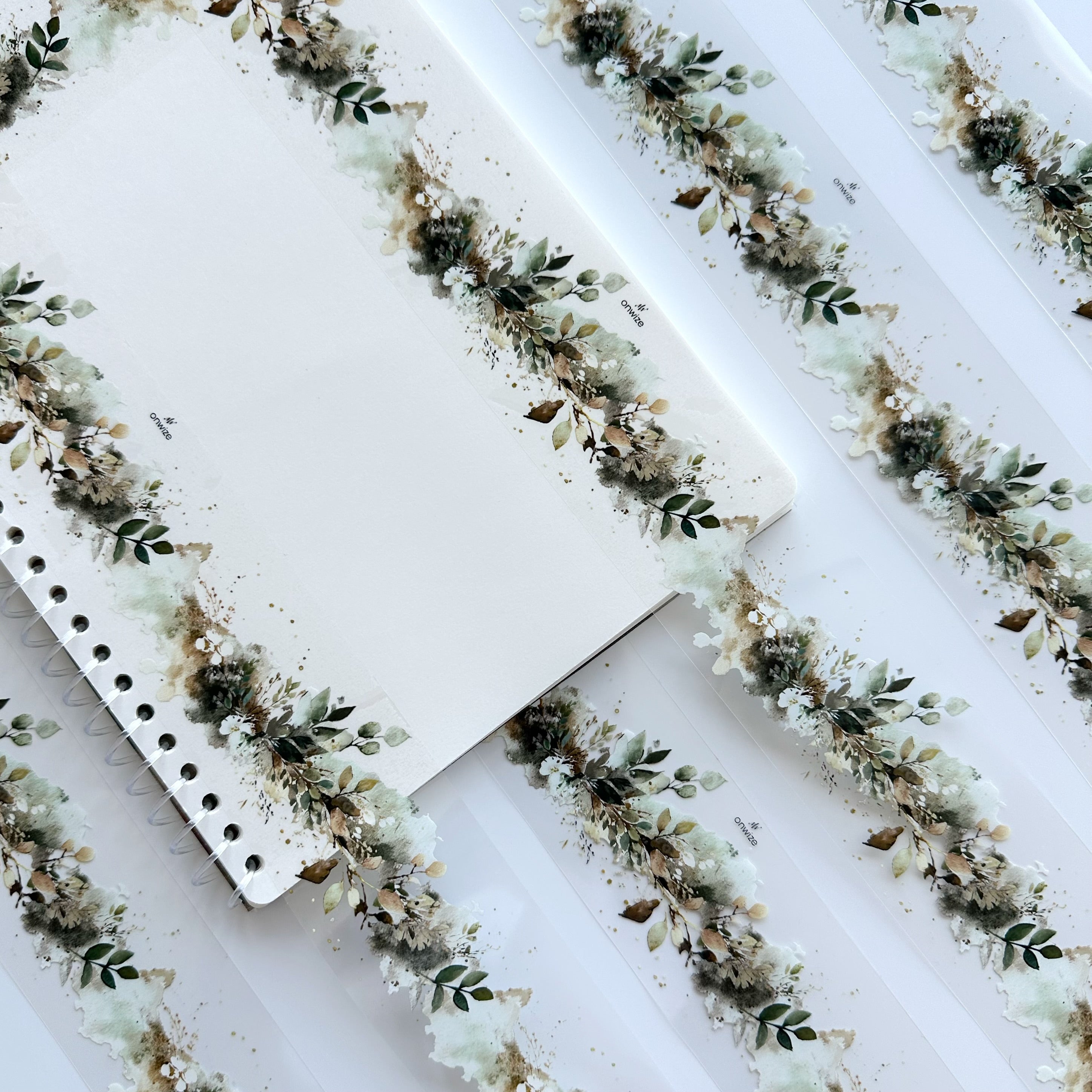 Sage Meadow | Watercolor Botanical Border PET Tape | 5cm x 5m