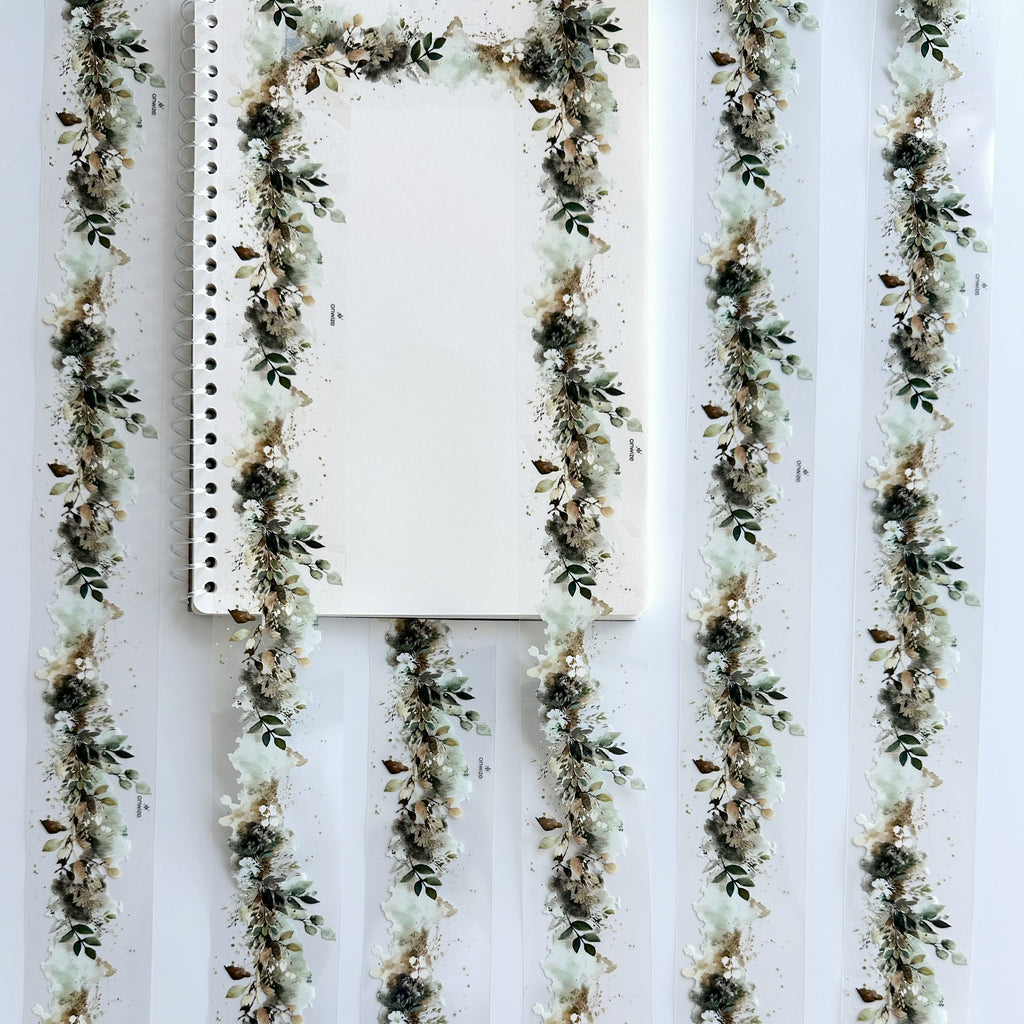 Sage Meadow | Watercolor Botanical Border PET Tape | 5cm x 5m