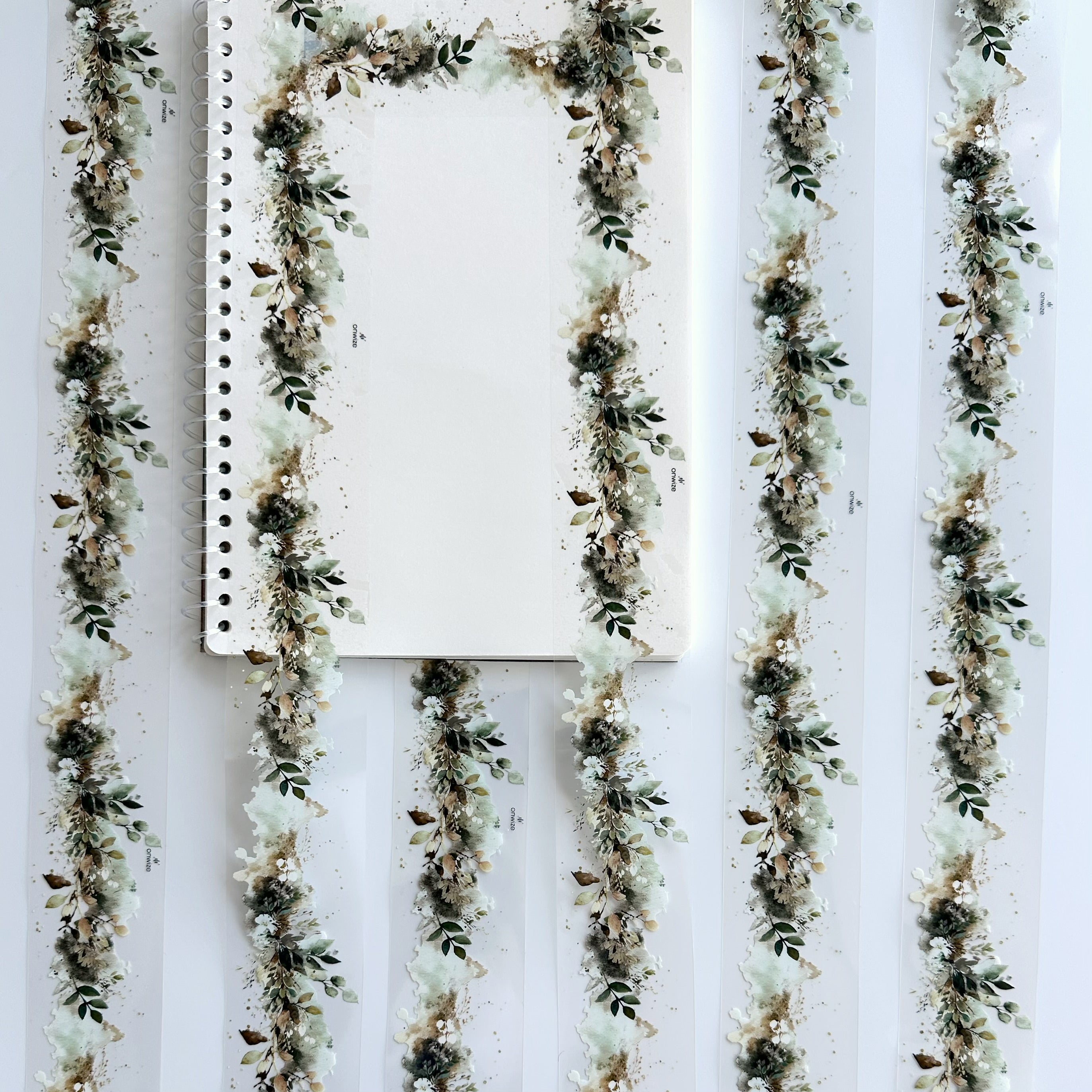 Sage Meadow | Watercolor Botanical Border PET Tape | 5cm x 5m