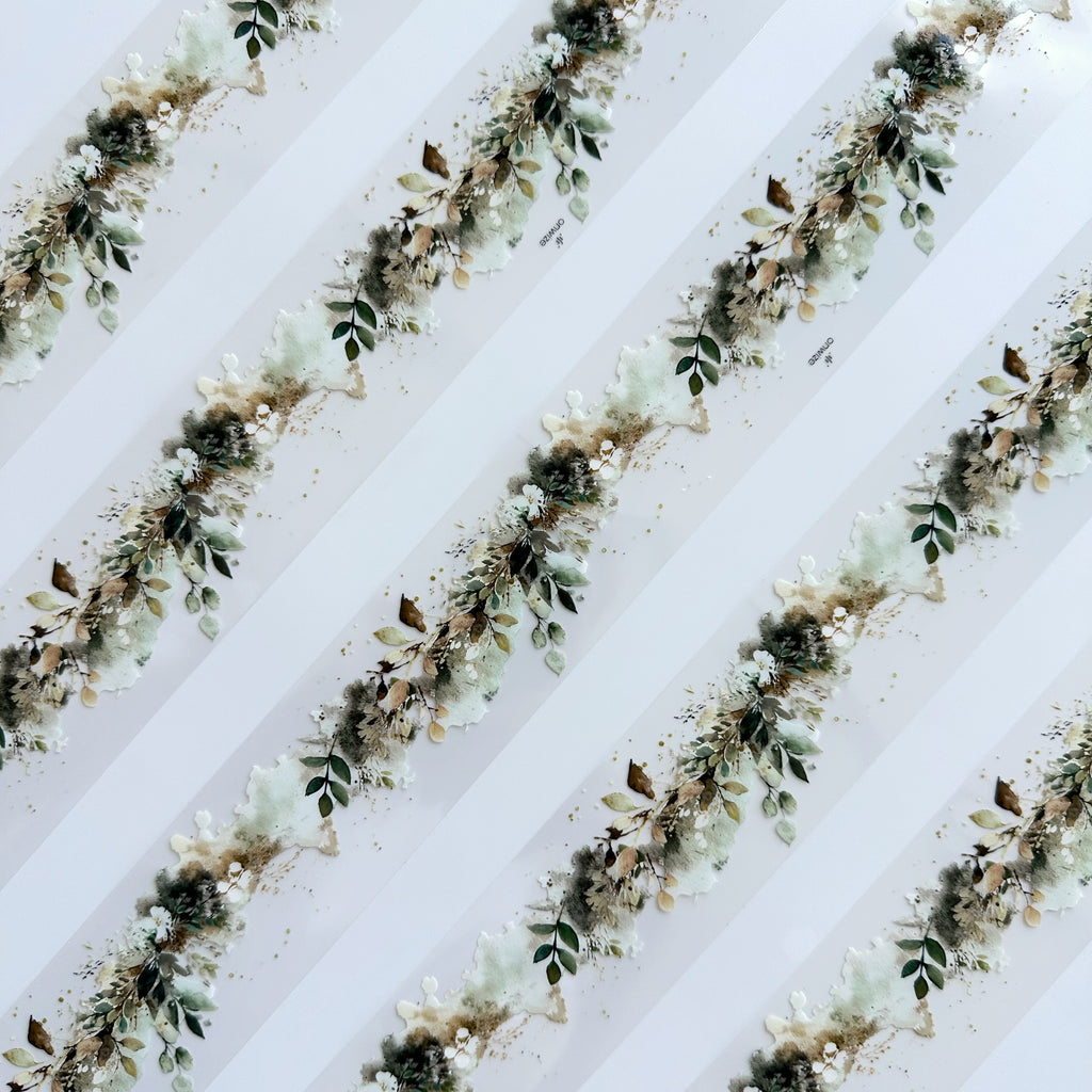 Sage Meadow | Watercolor Botanical Border PET Tape | 5cm x 5m