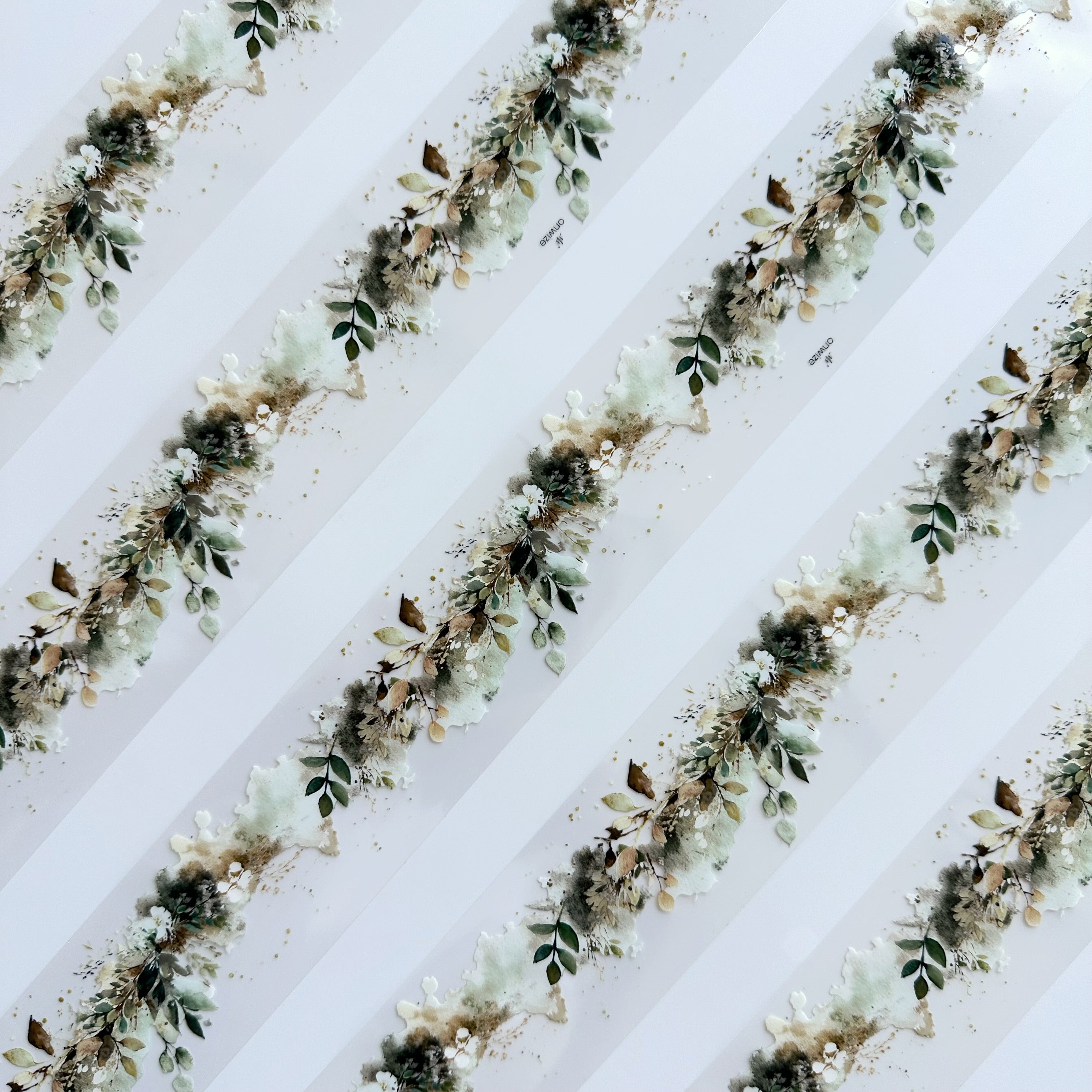 Sage Meadow | Watercolor Botanical Border PET Tape | 5cm x 5m