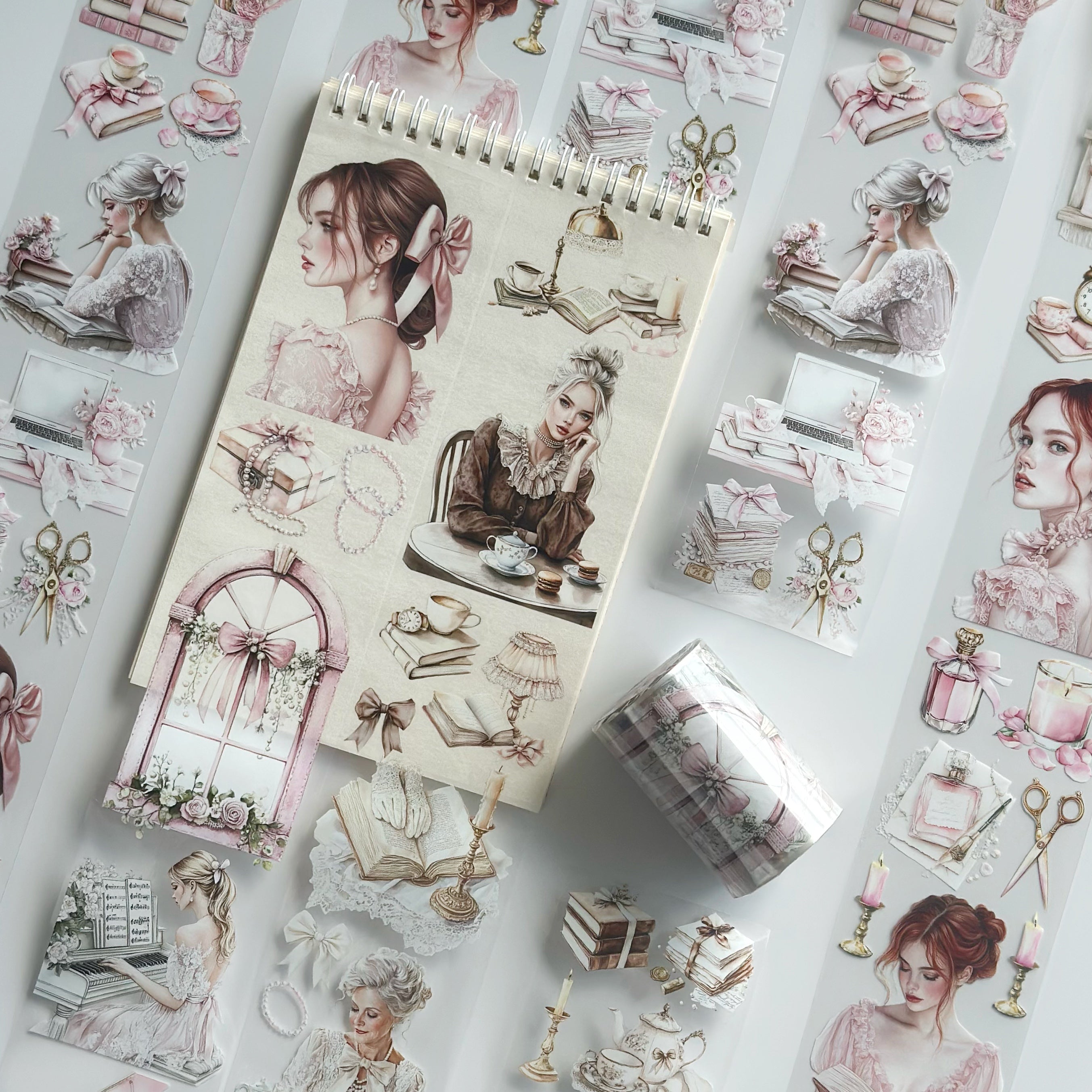 Rosebook Reverie PET Tape – Romantic Vintage Books & Blush Elegance Scrapbook Tape (7cm x 5m)