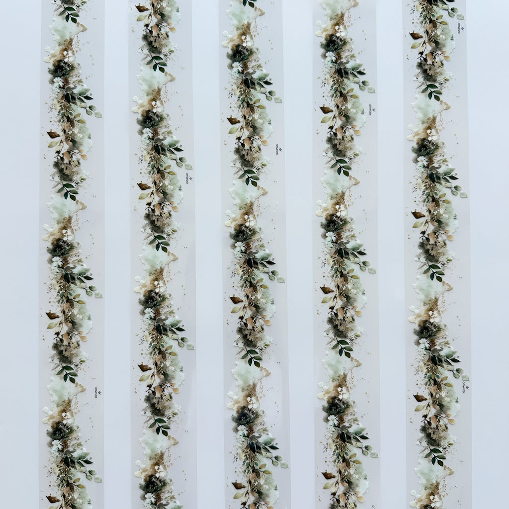 Sage Meadow | Watercolor Botanical Border PET Tape | 5cm x 5m