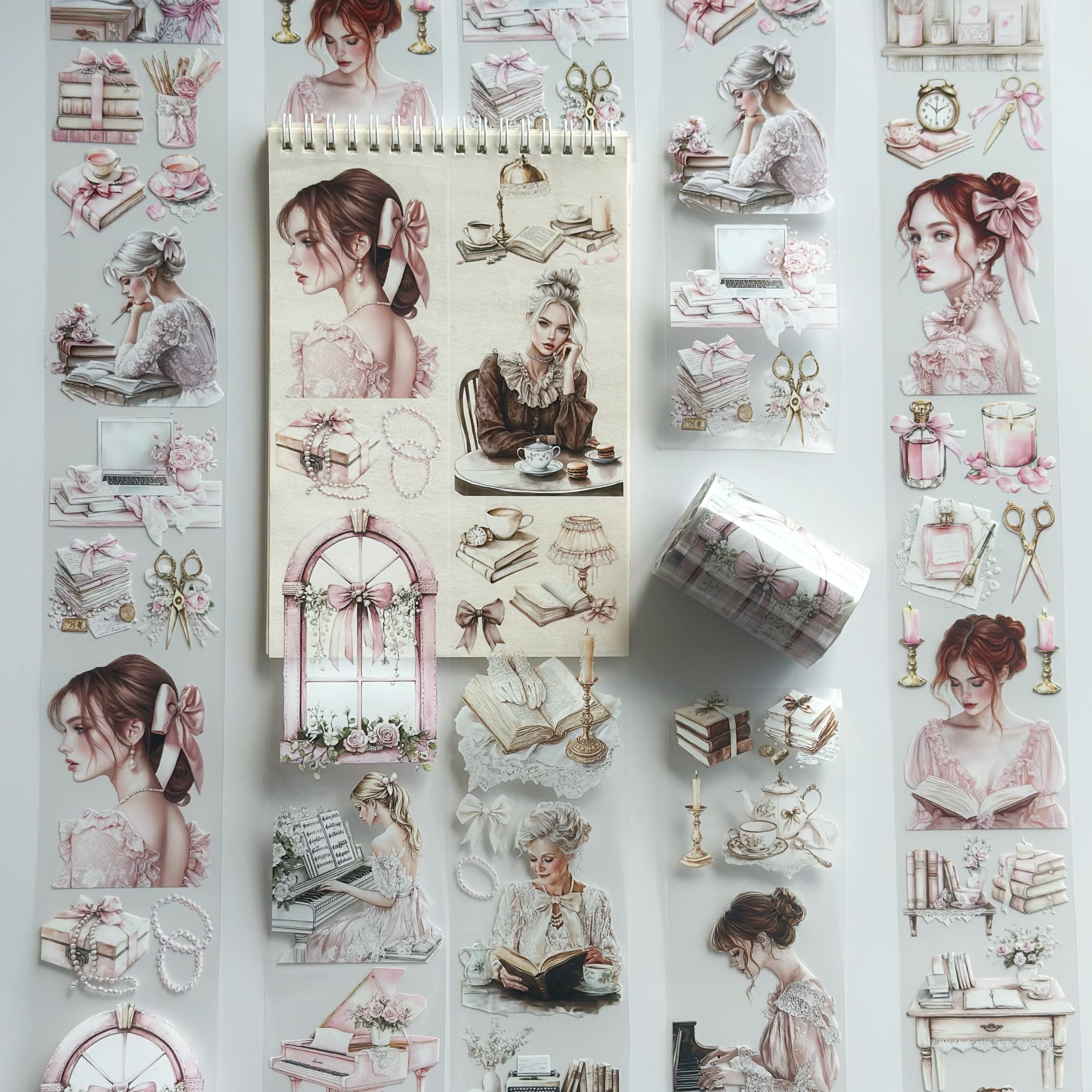 Rosebook Reverie PET Tape – Romantic Vintage Books & Blush Elegance Scrapbook Tape (7cm x 5m)