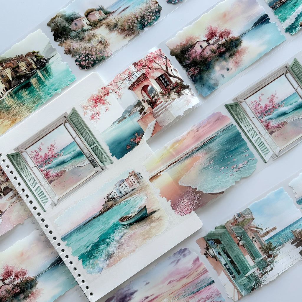 Sunset Riviera | Mediterranean Coastal Landscape PET Tape | 10cm x 5m