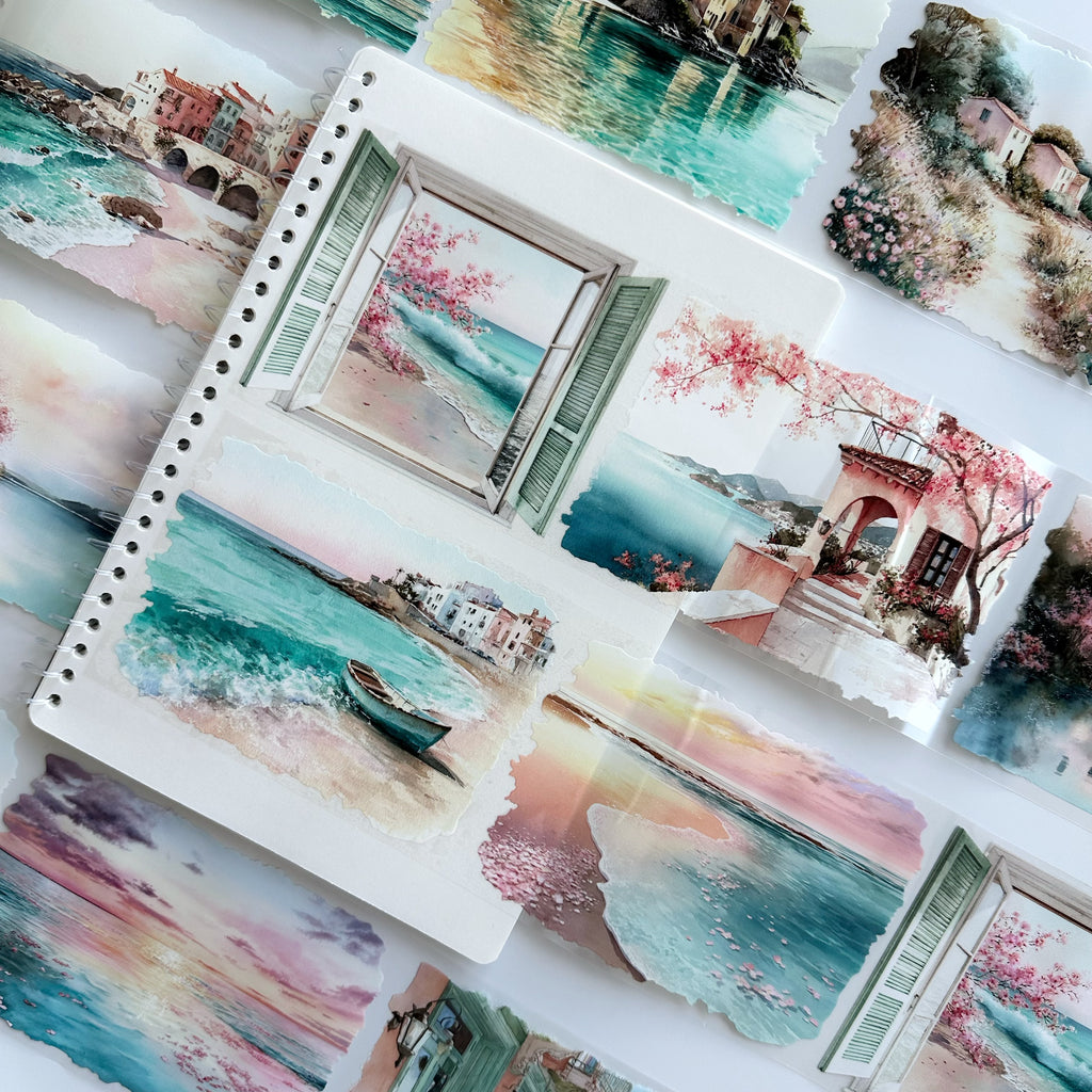 Sunset Riviera | Mediterranean Coastal Landscape PET Tape | 10cm x 5m