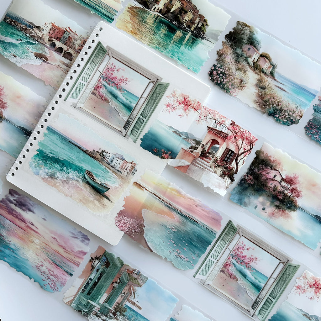 Sunset Riviera | Mediterranean Coastal Landscape PET Tape | 10cm x 5m