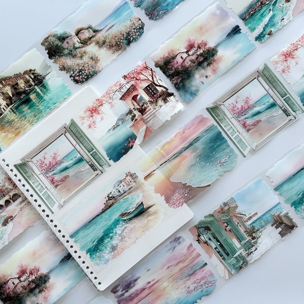Sunset Riviera | Mediterranean Coastal Landscape PET Tape | 10cm x 5m