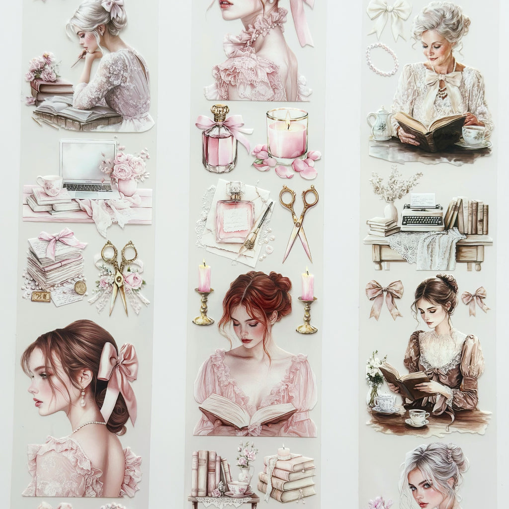 Rosebook Reverie PET Tape – Romantic Vintage Books & Blush Elegance Scrapbook Tape (7cm x 5m)
