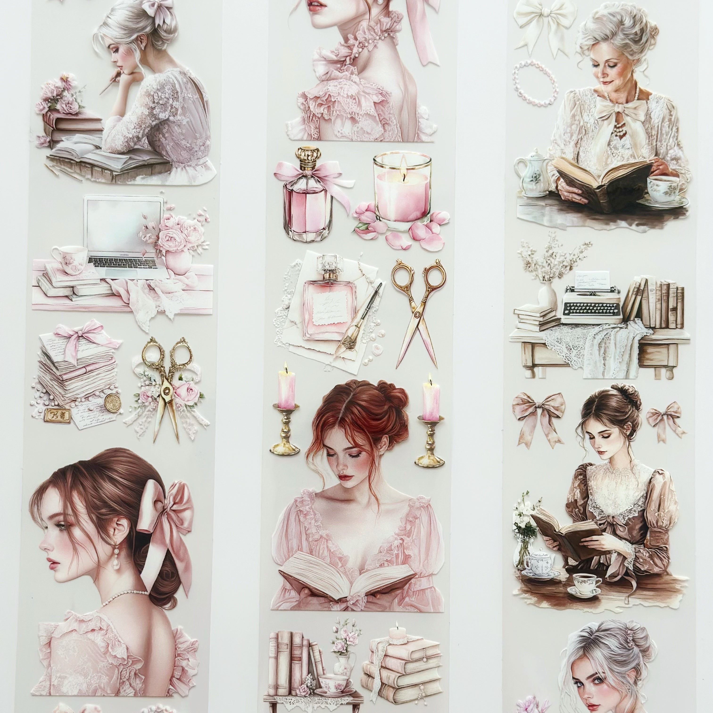 Rosebook Reverie PET Tape – Romantic Vintage Books & Blush Elegance Scrapbook Tape (7cm x 5m)