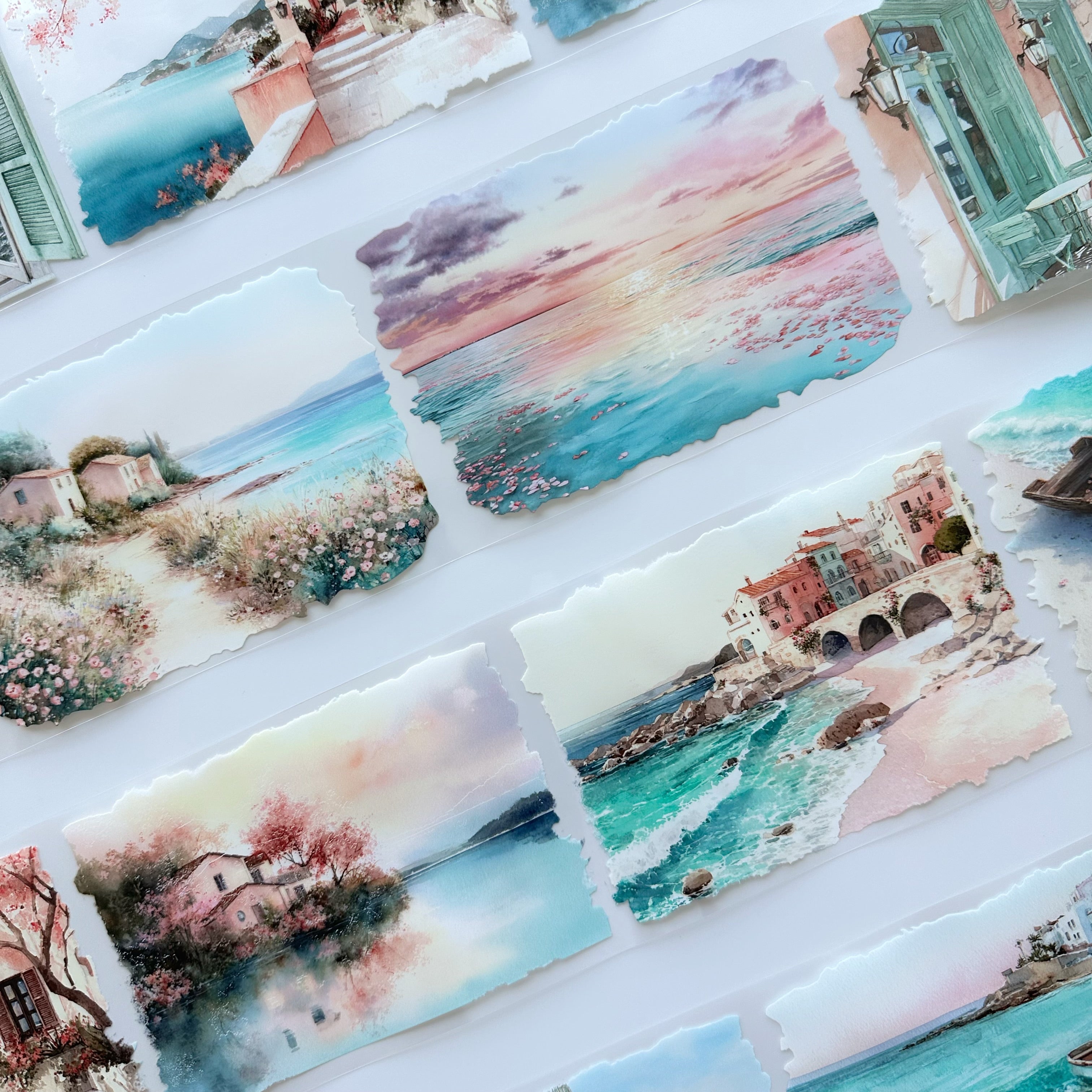 Sunset Riviera | Mediterranean Coastal Landscape PET Tape | 10cm x 5m