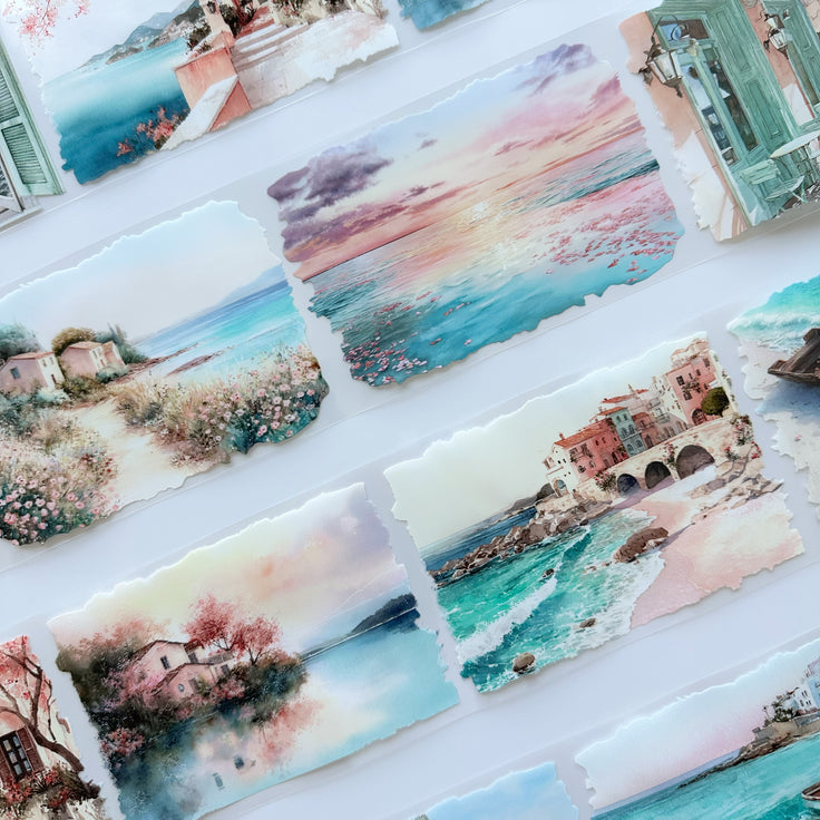 Sunset Riviera | Mediterranean Coastal Landscape PET Tape | 10cm x 5m