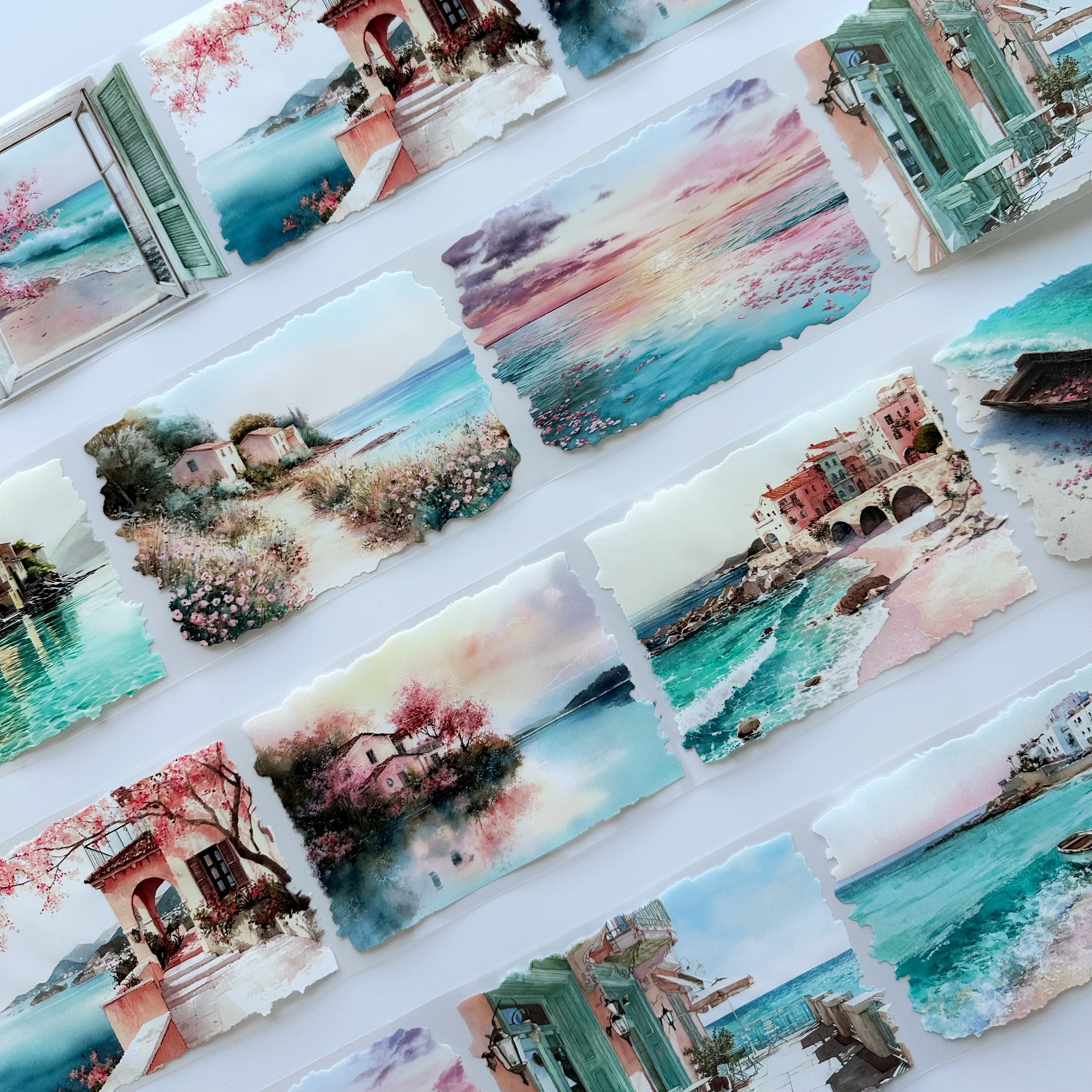 Sunset Riviera | Mediterranean Coastal Landscape PET Tape | 10cm x 5m