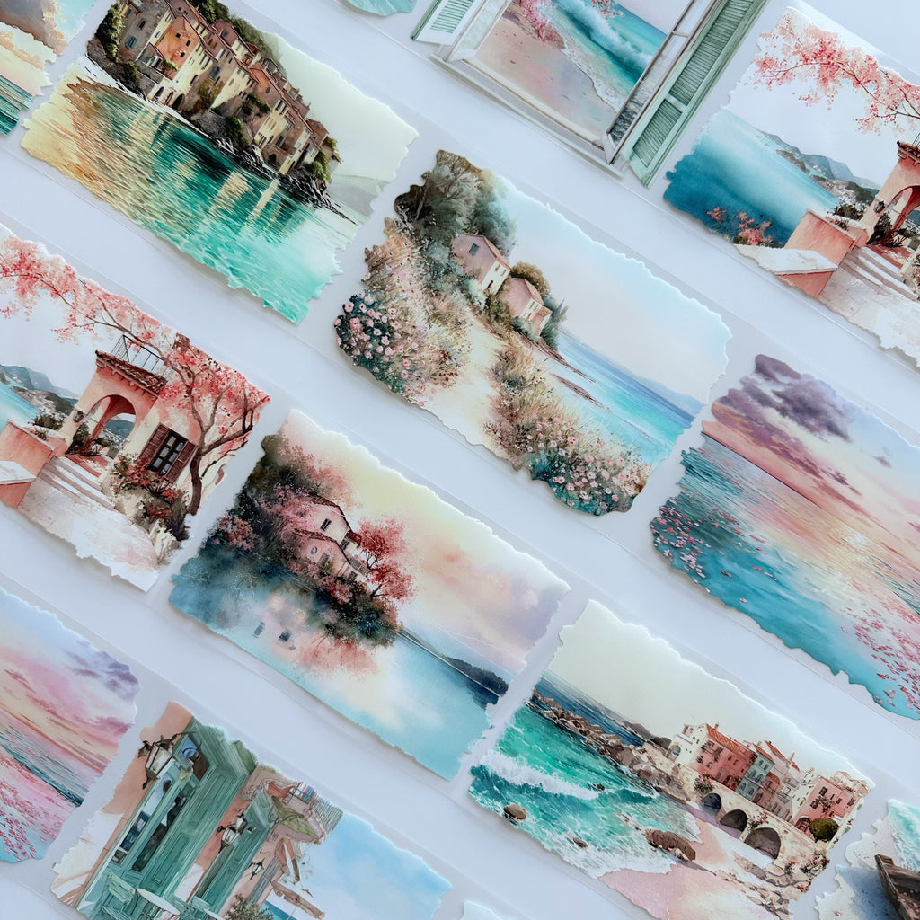 Sunset Riviera | Mediterranean Coastal Landscape PET Tape | 10cm x 5m