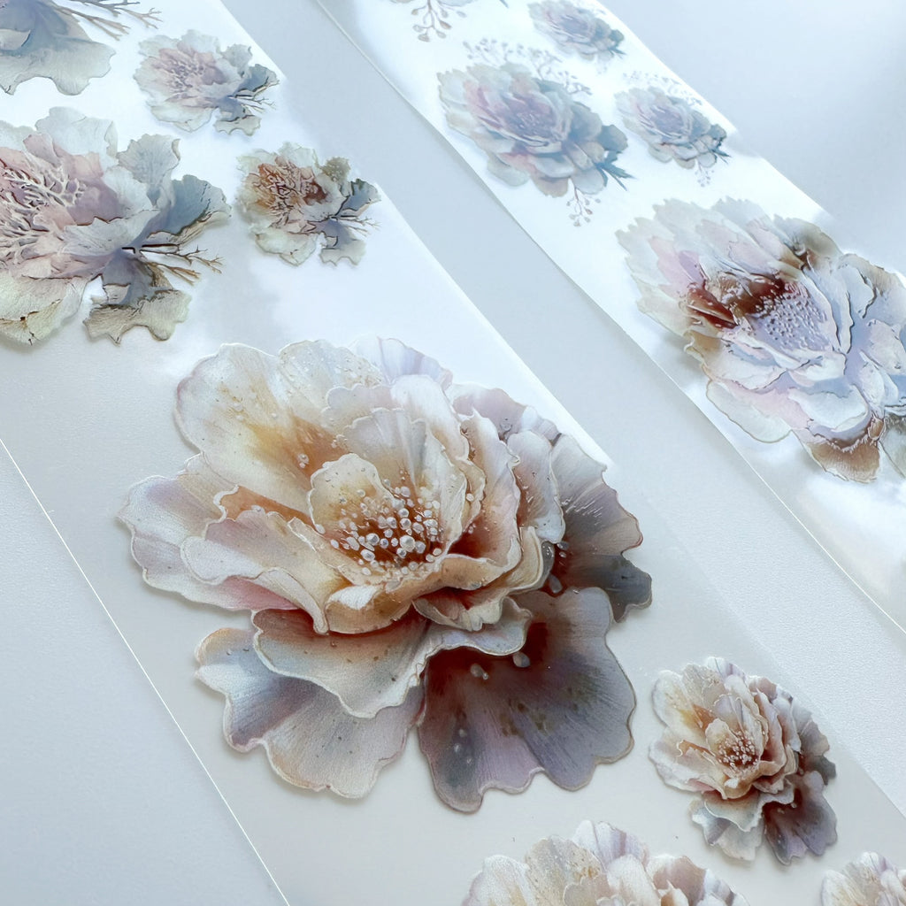Pearl Bloom PET Tape | Soft Botanical Scrapbook Tape | 6cm x 5m