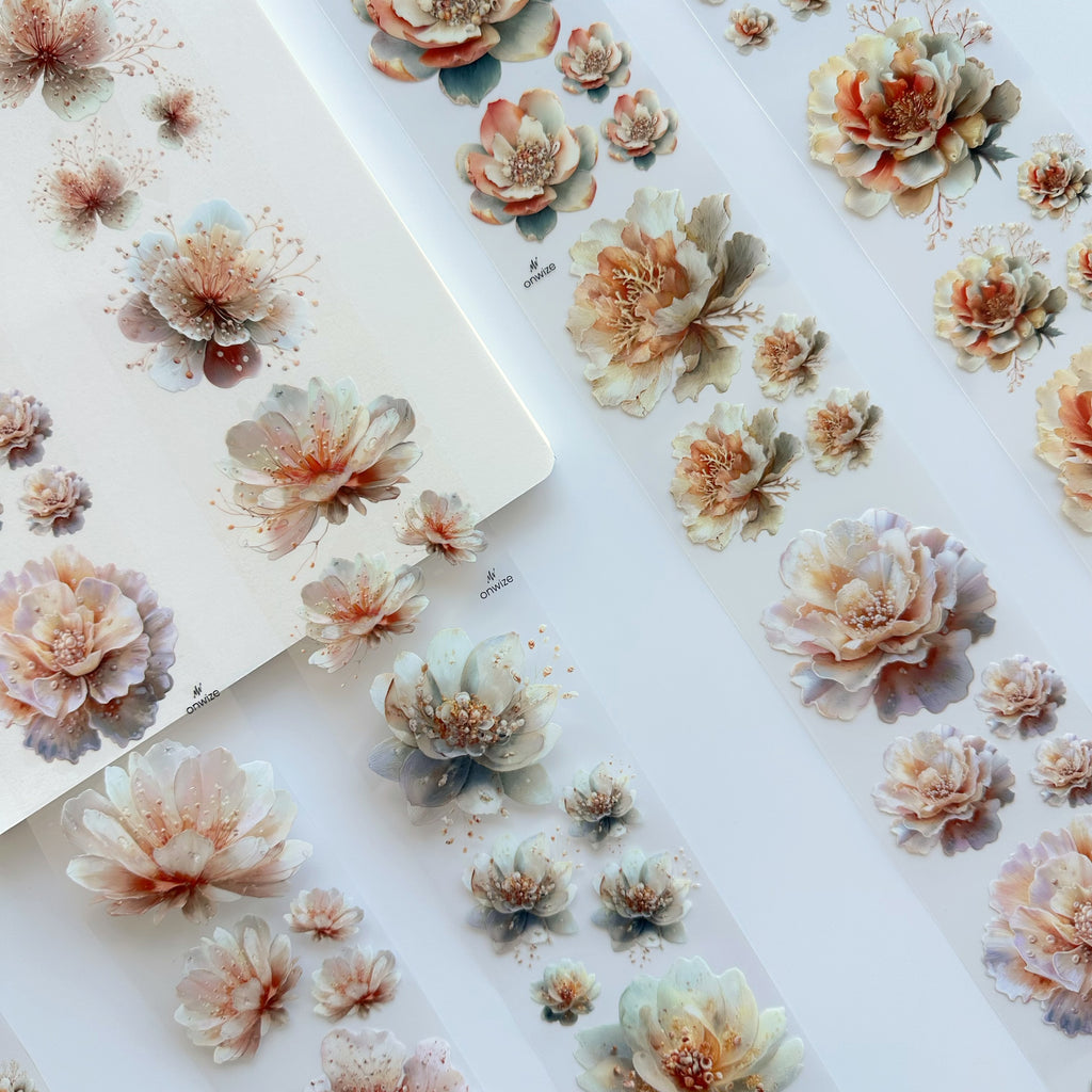 Pearl Bloom PET Tape | Soft Botanical Scrapbook Tape | 6cm x 5m