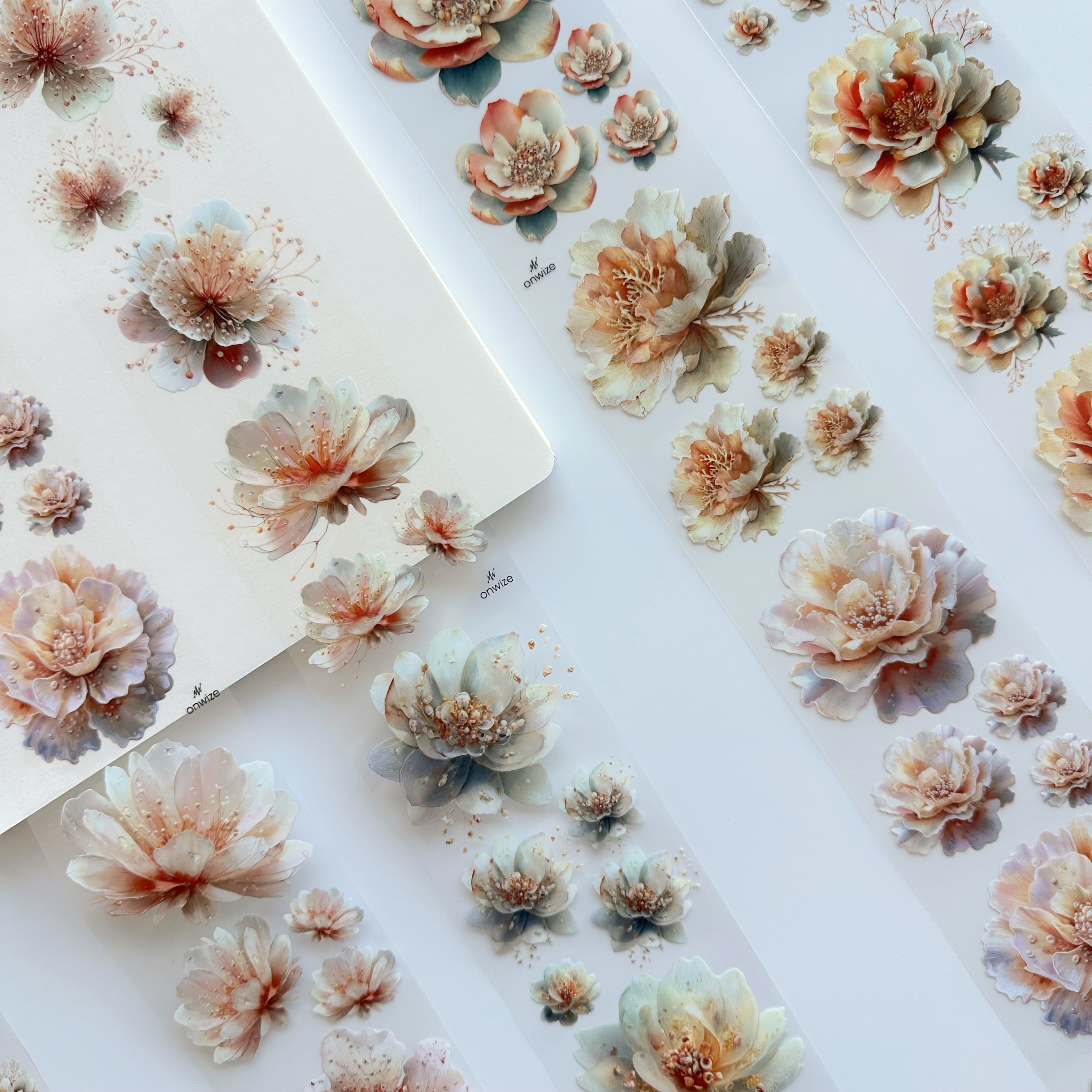 Pearl Bloom PET Tape | Soft Botanical Scrapbook Tape | 6cm x 5m