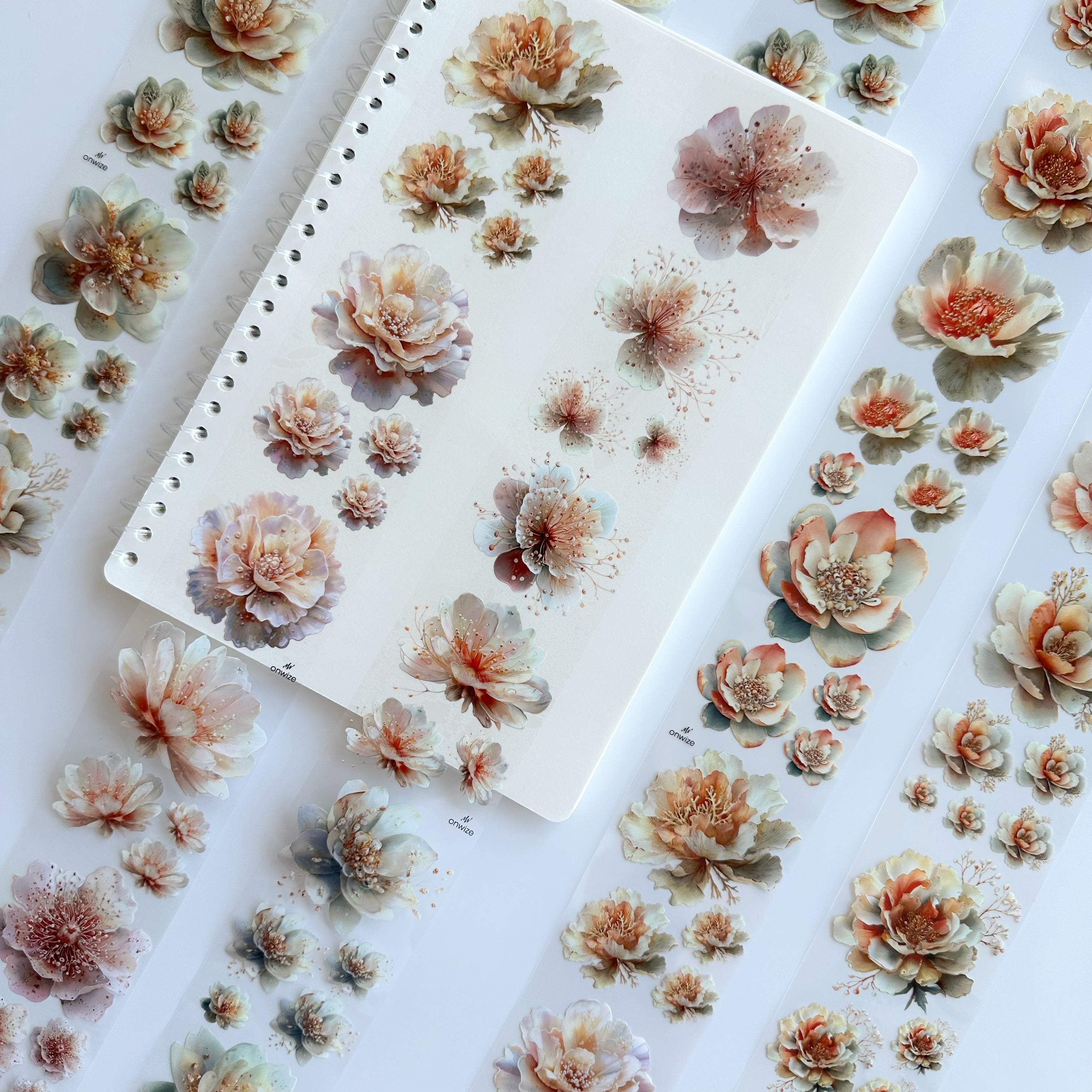 Pearl Bloom PET Tape | Soft Botanical Scrapbook Tape | 6cm x 5m