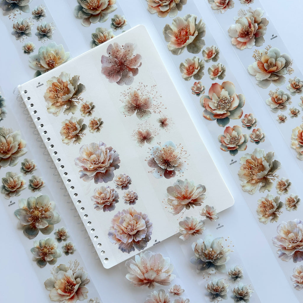 Pearl Bloom PET Tape | Soft Botanical Scrapbook Tape | 6cm x 5m