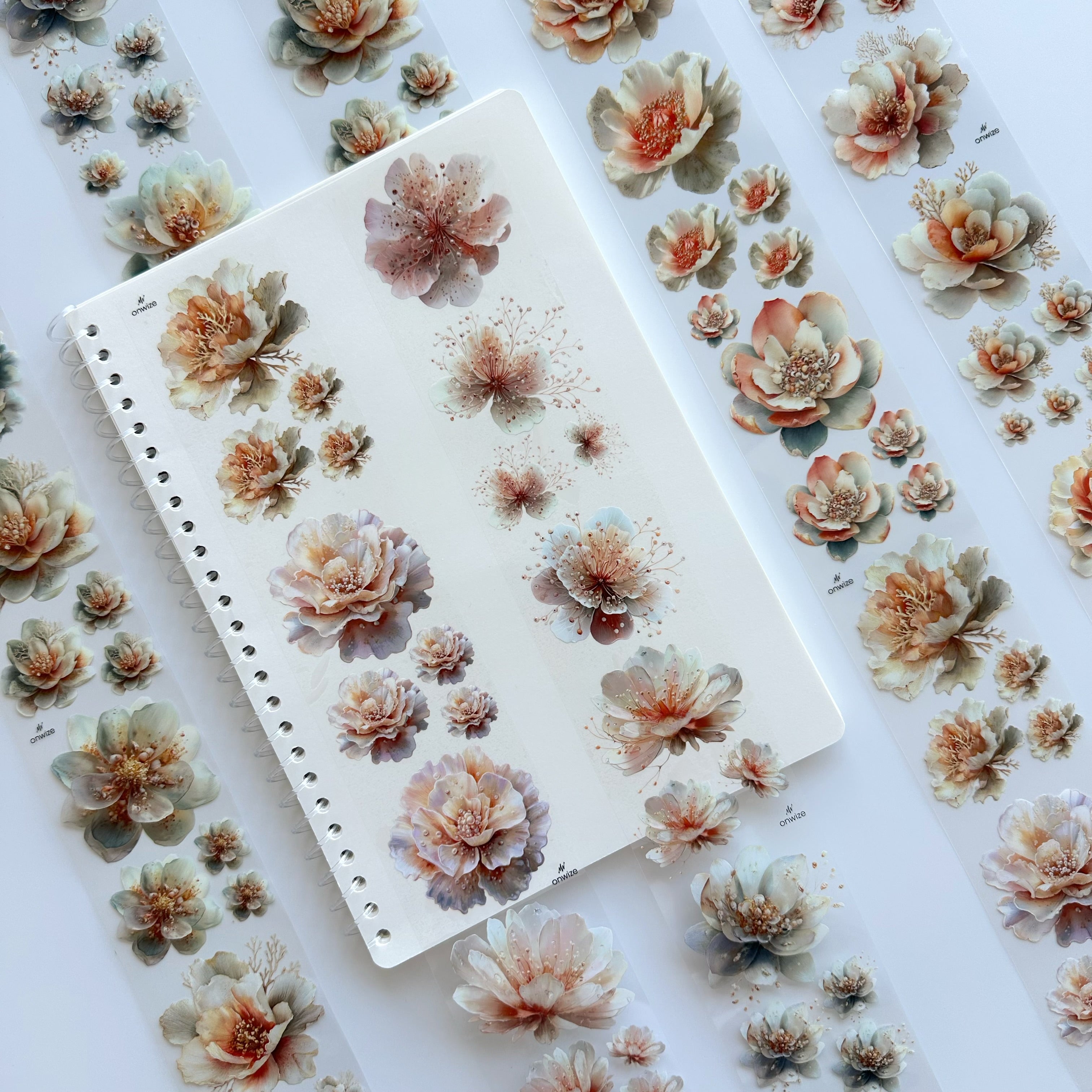 Pearl Bloom PET Tape | Soft Botanical Scrapbook Tape | 6cm x 5m