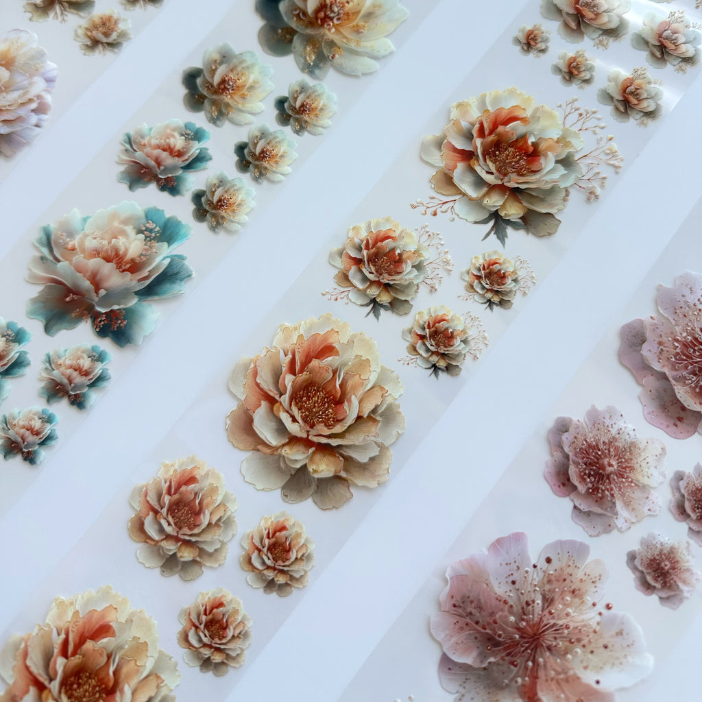 Pearl Bloom PET Tape | Soft Botanical Scrapbook Tape | 6cm x 5m