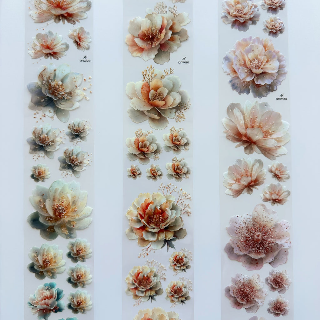 Pearl Bloom PET Tape | Soft Botanical Scrapbook Tape | 6cm x 5m