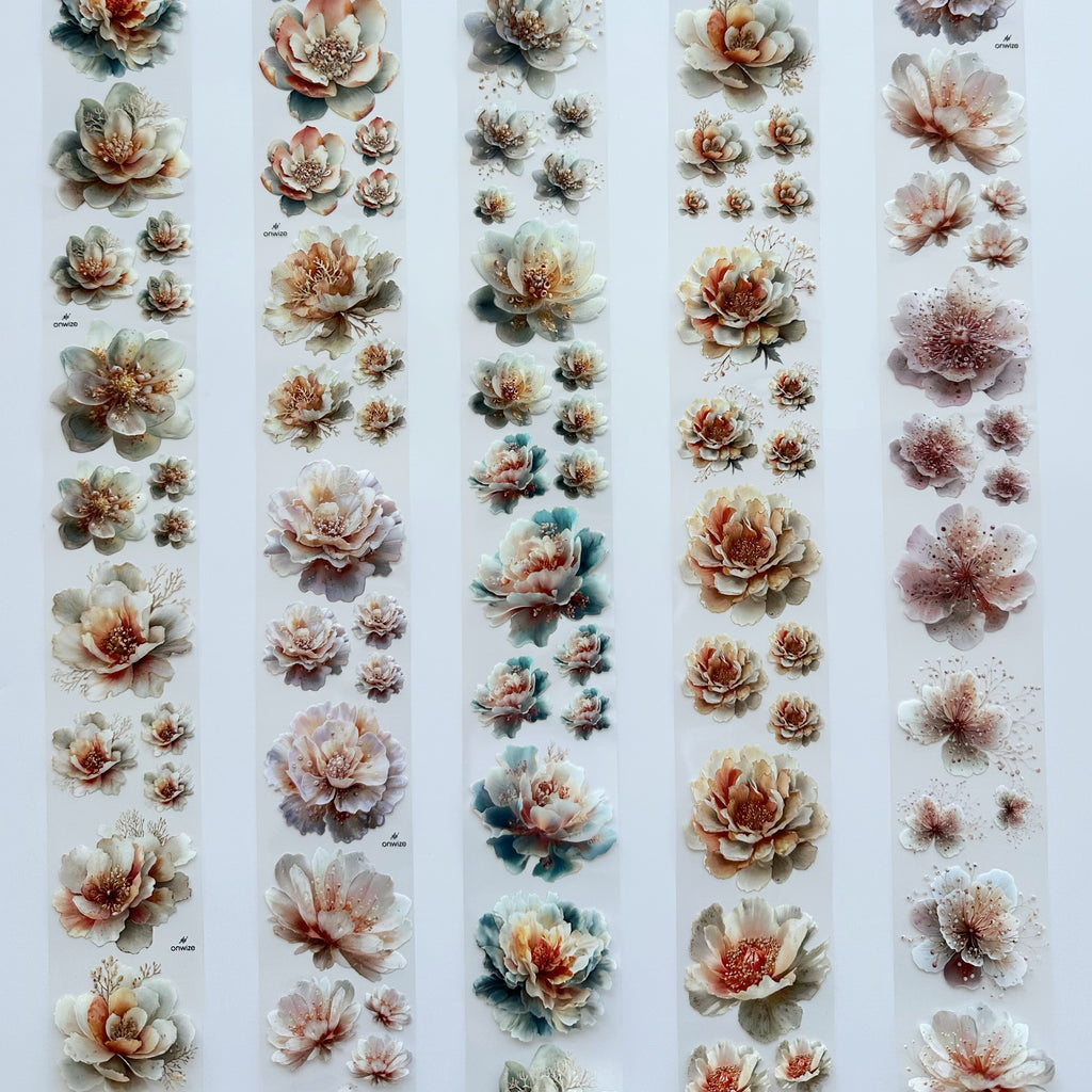 Pearl Bloom PET Tape | Soft Botanical Scrapbook Tape | 6cm x 5m