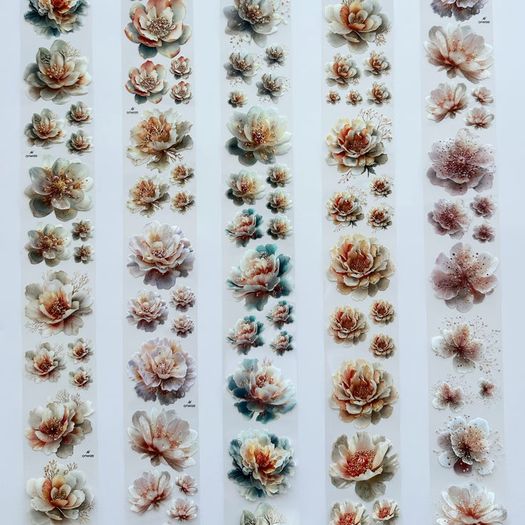 Pearl Bloom PET Tape | Soft Botanical Scrapbook Tape | 6cm x 5m