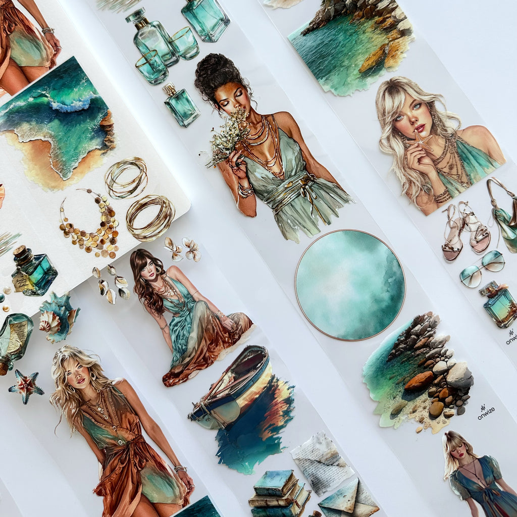Azure Tide PET Tape | Ocean Breeze Fashion Scrapbook Tape | 7cm x 5m