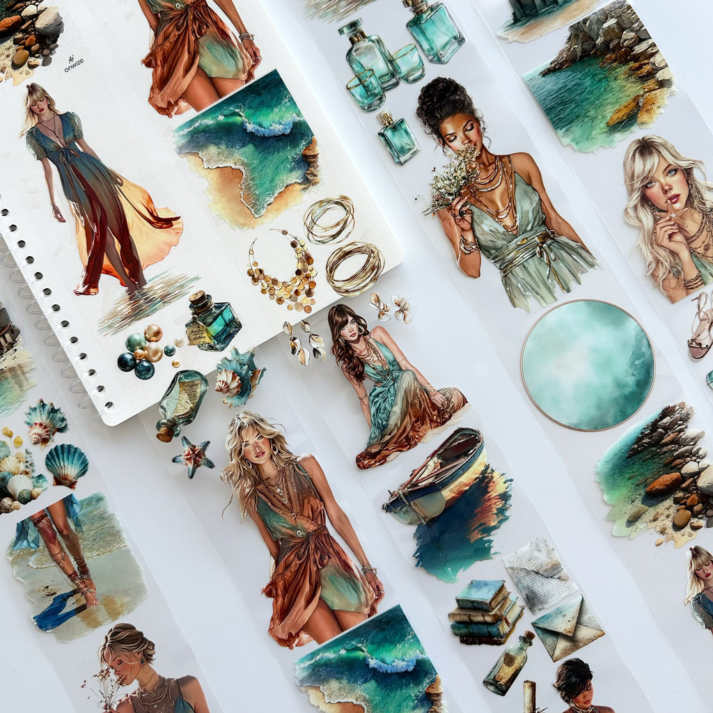 Azure Tide PET Tape | Ocean Breeze Fashion Scrapbook Tape | 7cm x 5m