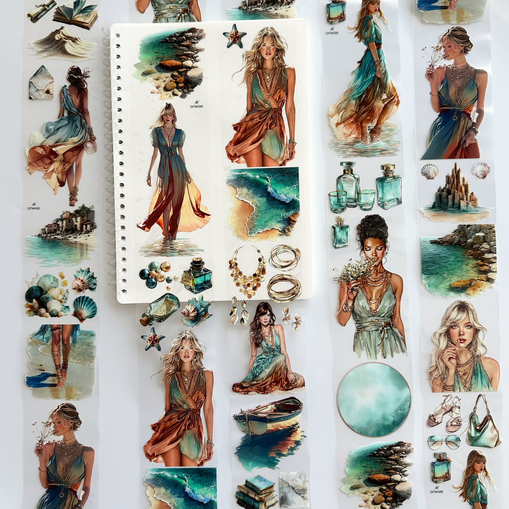 Azure Tide PET Tape | Ocean Breeze Fashion Scrapbook Tape | 7cm x 5m