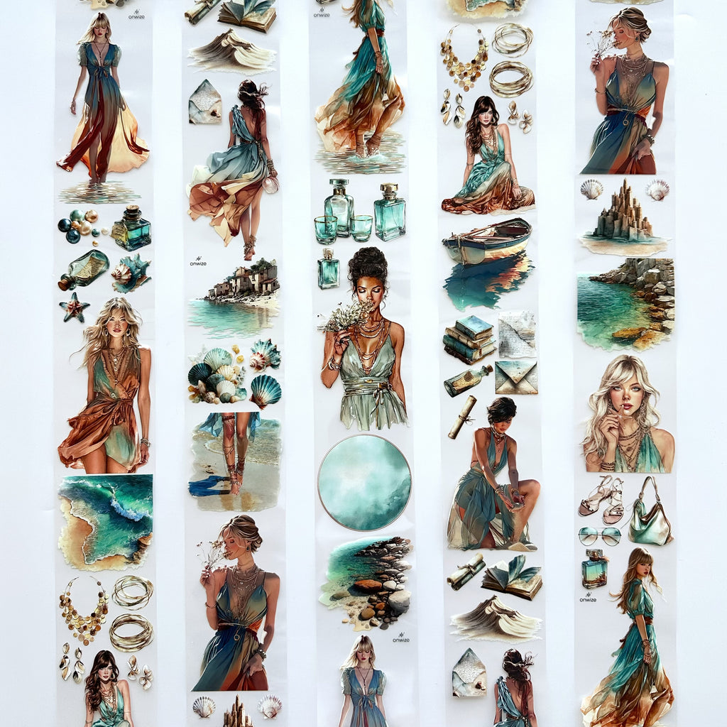 Azure Tide PET Tape | Ocean Breeze Fashion Scrapbook Tape | 7cm x 5m