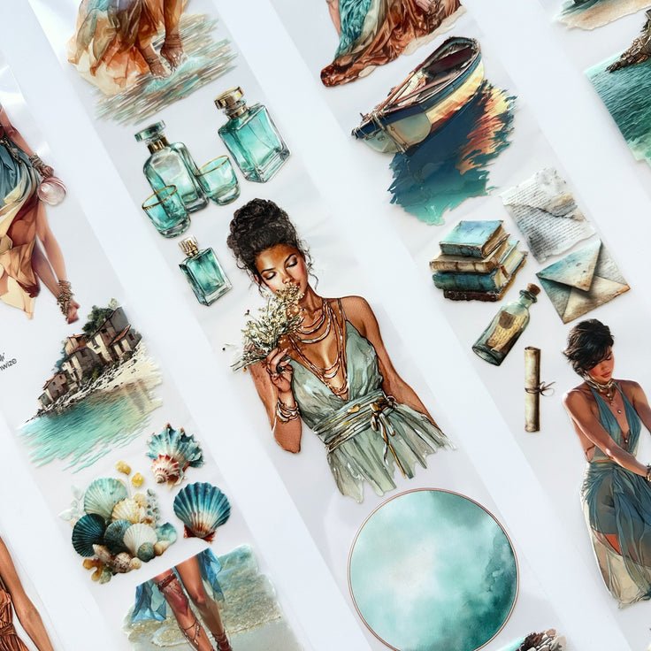 Azure Tide PET Tape | Ocean Breeze Fashion Scrapbook Tape | 7cm x 5m