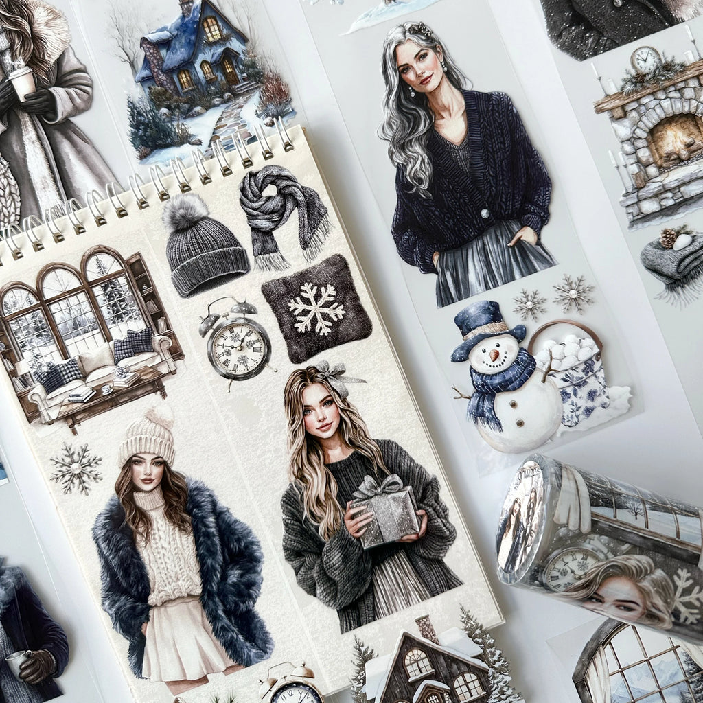 Winter Serenity Fashion Girl Pet Tape – Cozy Winter Aesthetic, Snowy Home Scene, Elegant Blue Tones, Tax Included – SRP160