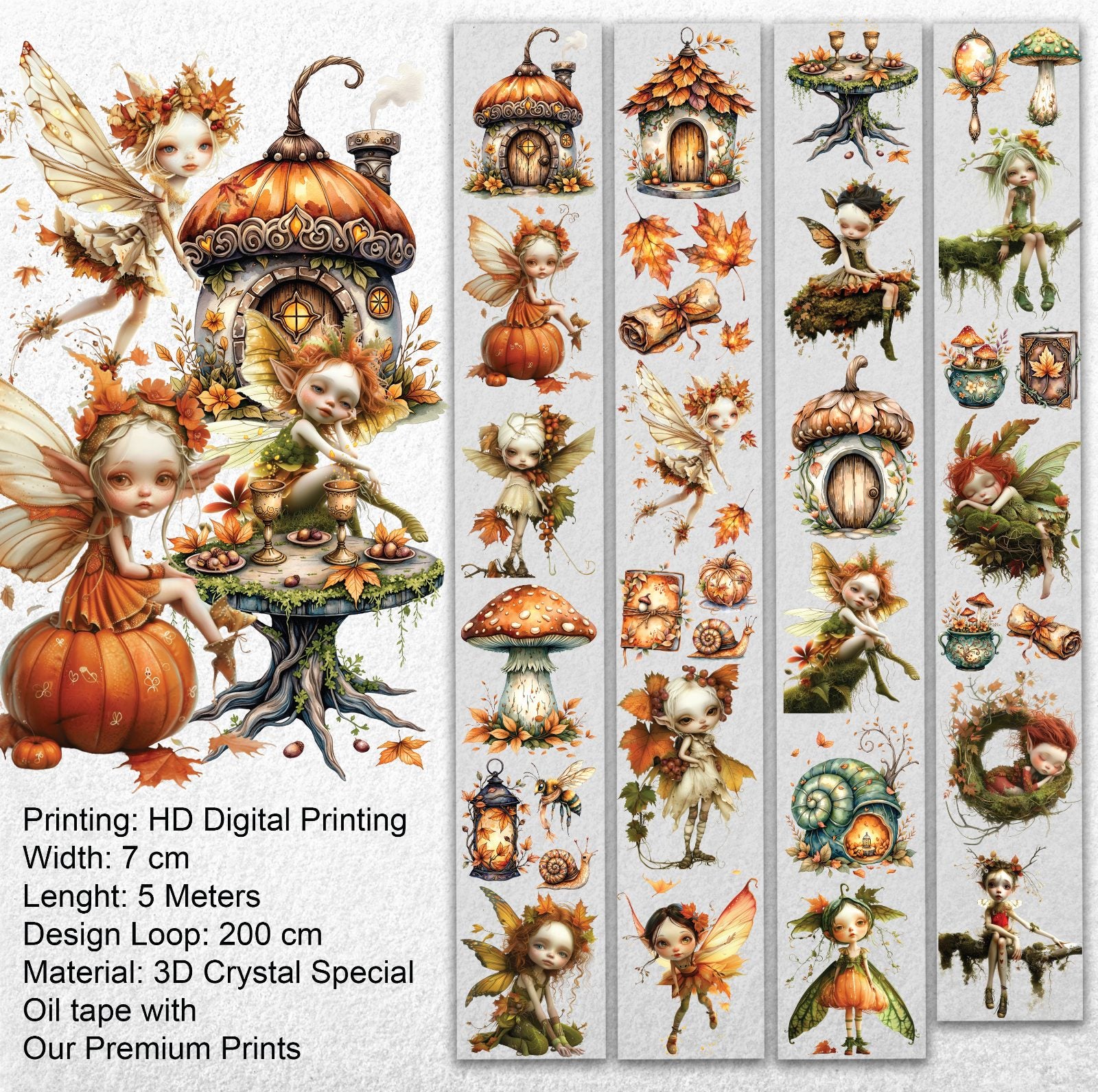 Fairy Dust Oil PET Tape – Autumn Forest Fairy Scrapbook Roll – Whimsical 7cm Sticker – SRP133