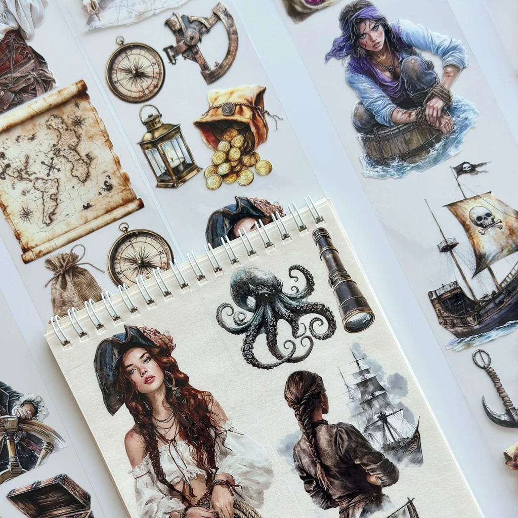 The Secret of the Treasure Pirate Oil Tape – 7cm Scrapbook PET Sticker Roll – Adventure Map & Characters – SRP129