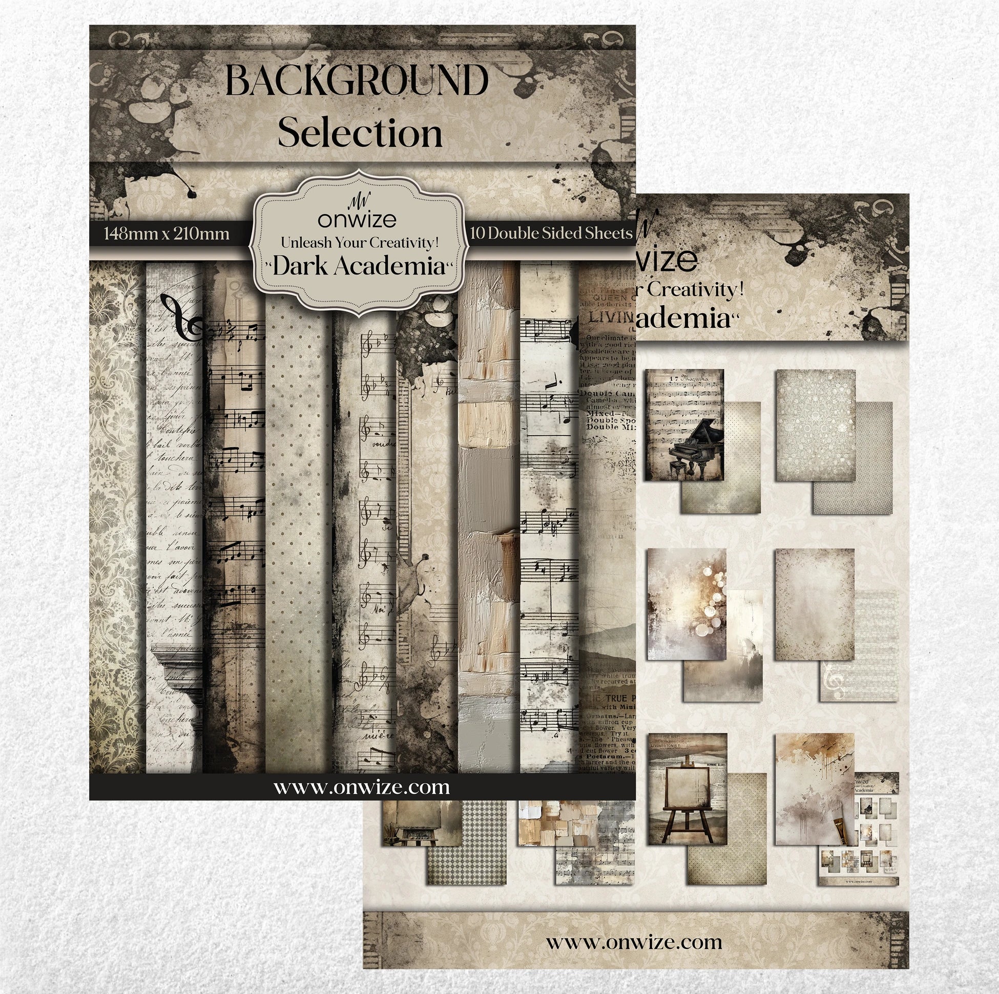Scrapbooking 'Dark Academia' 10 sheets 148x210mm (5"X8") 220 gsm Backgrounds Selection