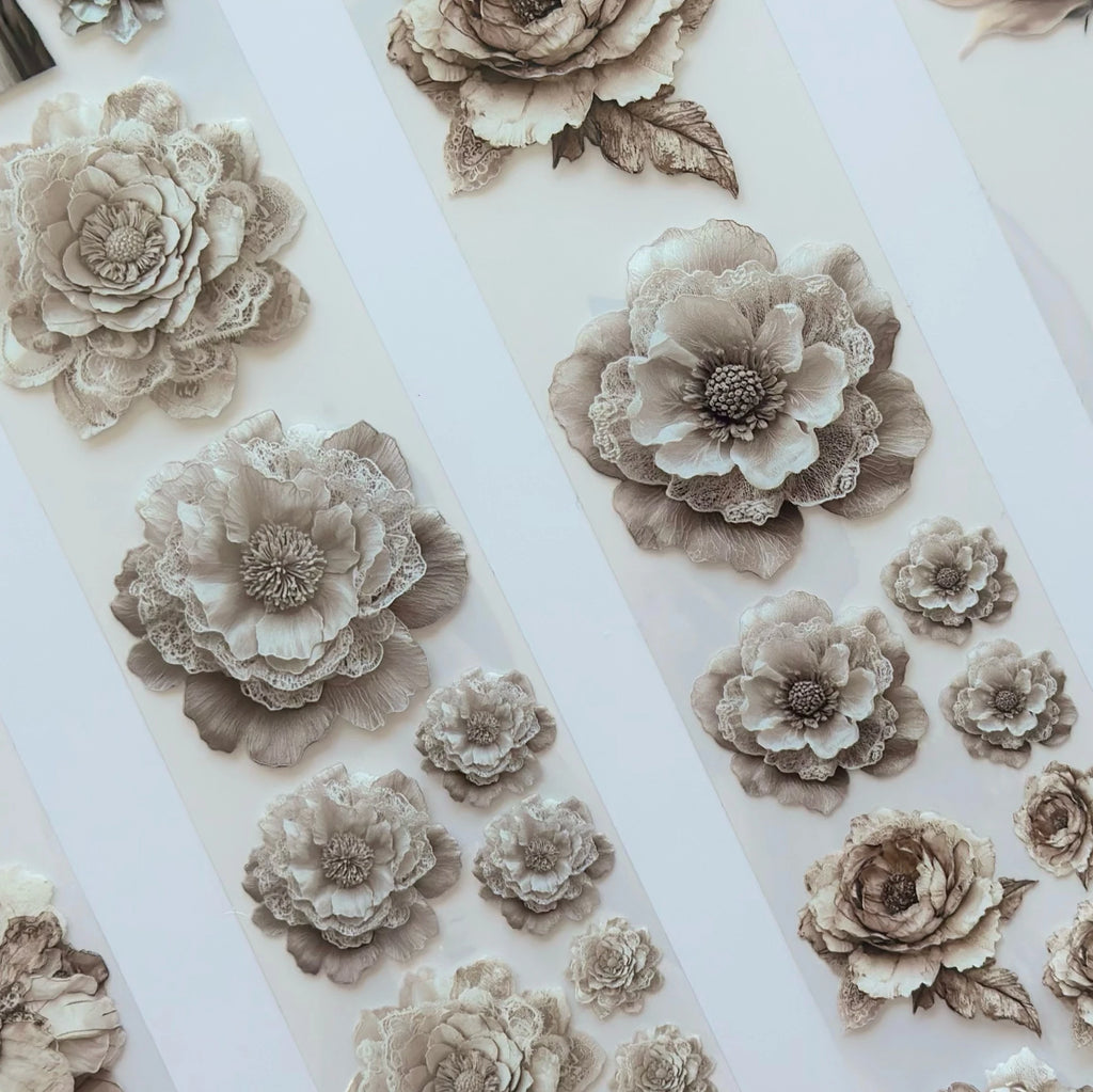 Tone of Silence Oil PET Tape – Neutral Floral Woman Sticker Roll – 6cm Minimal Aesthetic – SRP137