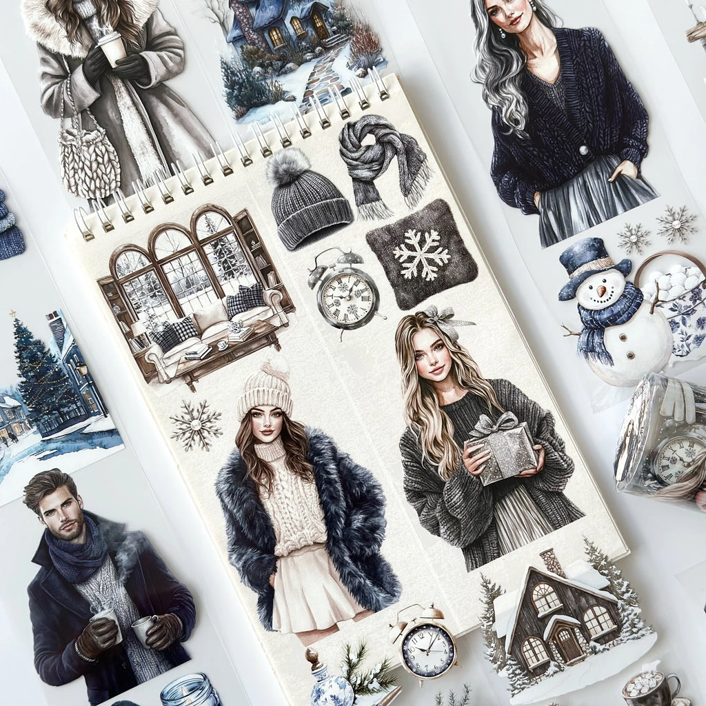 Winter Serenity Fashion Girl Pet Tape – Cozy Winter Aesthetic, Snowy Home Scene, Elegant Blue Tones, Tax Included – SRP160