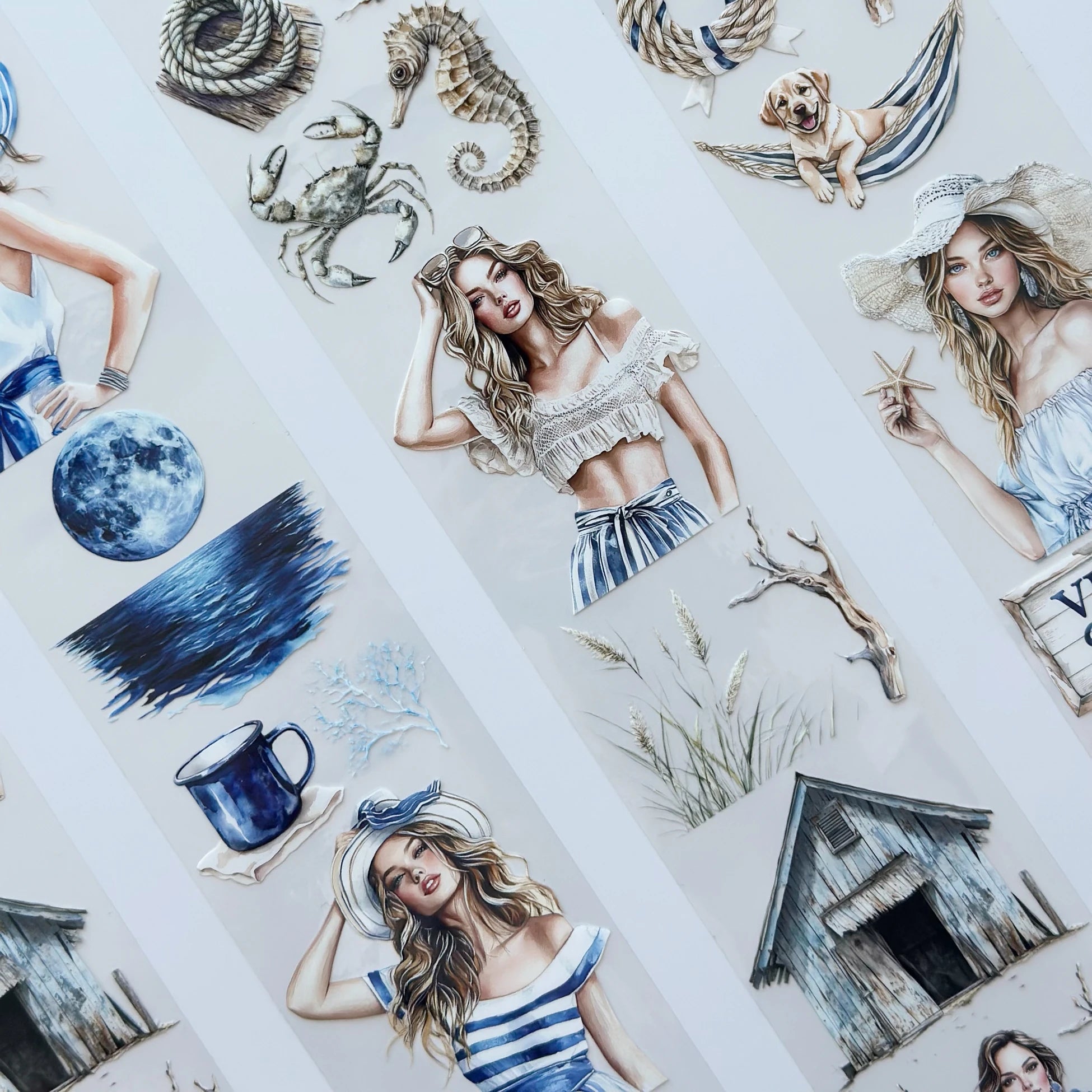 The Story of Waves Oil PET Tape – Coastal Girl Sticker Roll – Nautical Scrapbook Tape 7cm – SRP138