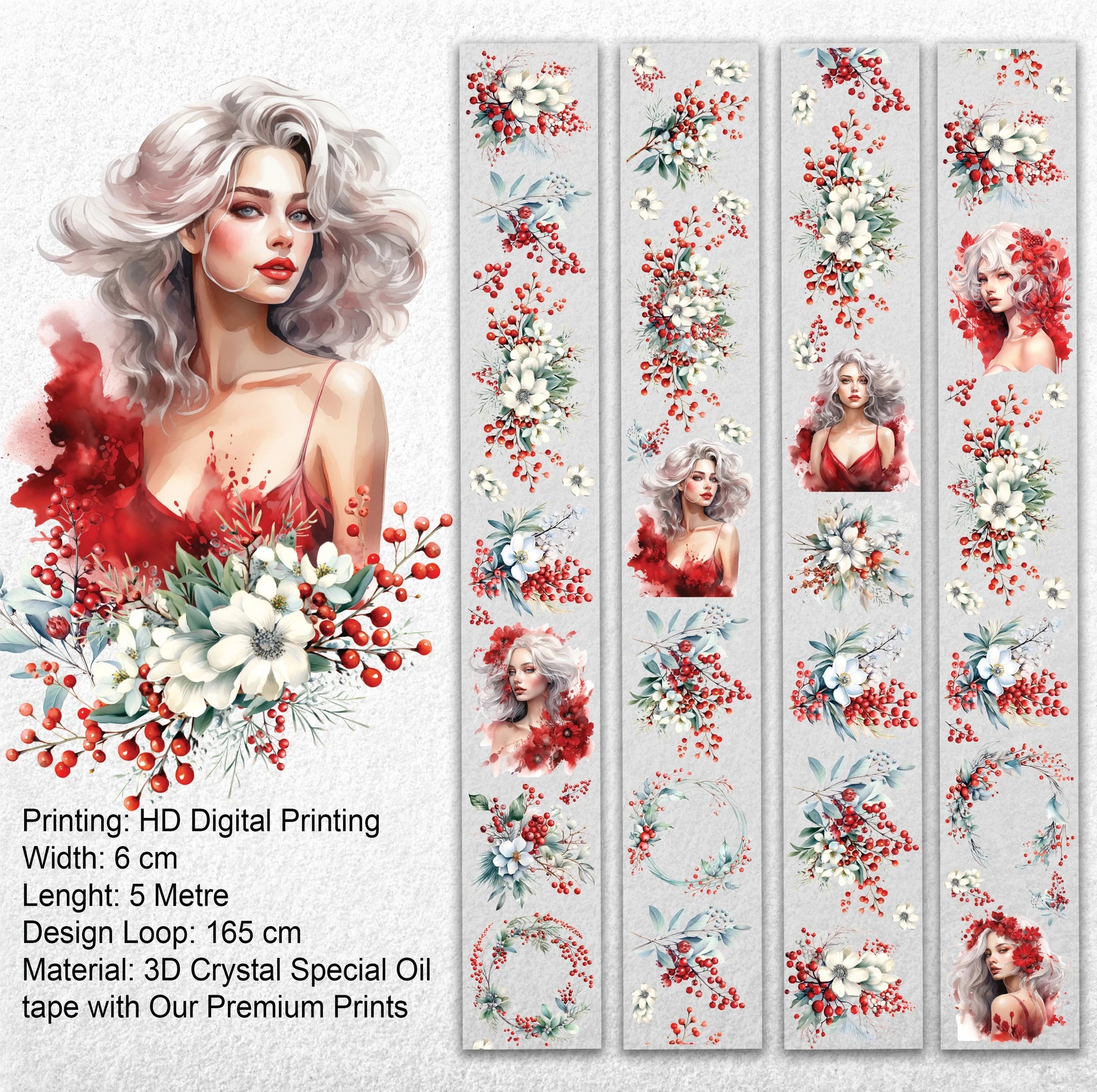 Frozen Red Beauty - 3D Crystal Oil Tape