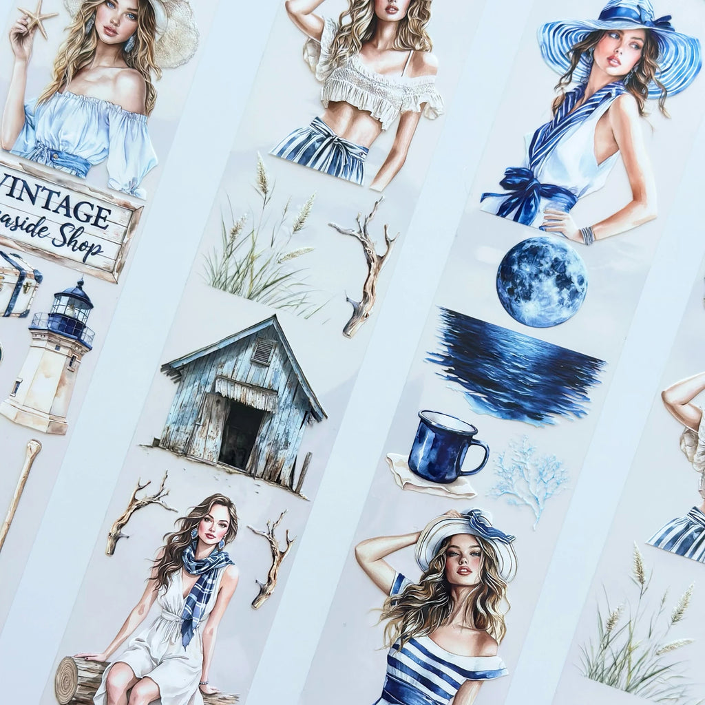The Story of Waves Oil PET Tape – Coastal Girl Sticker Roll – Nautical Scrapbook Tape 7cm – SRP138