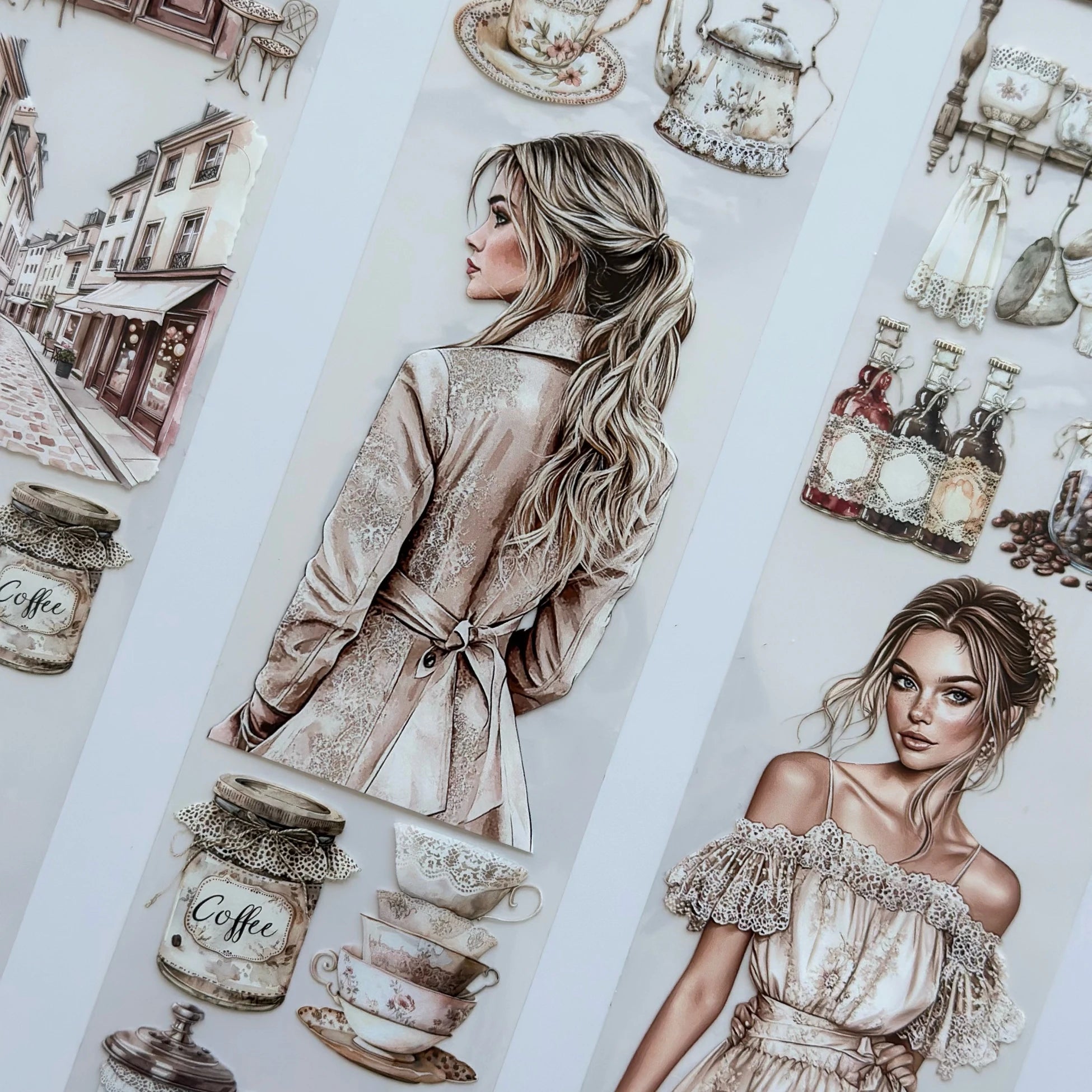 Coffee & Talk Oil PET Tape – Cozy Café Girl Scrapbook Sticker Roll – Vintage Coffee Aesthetic – SRP135